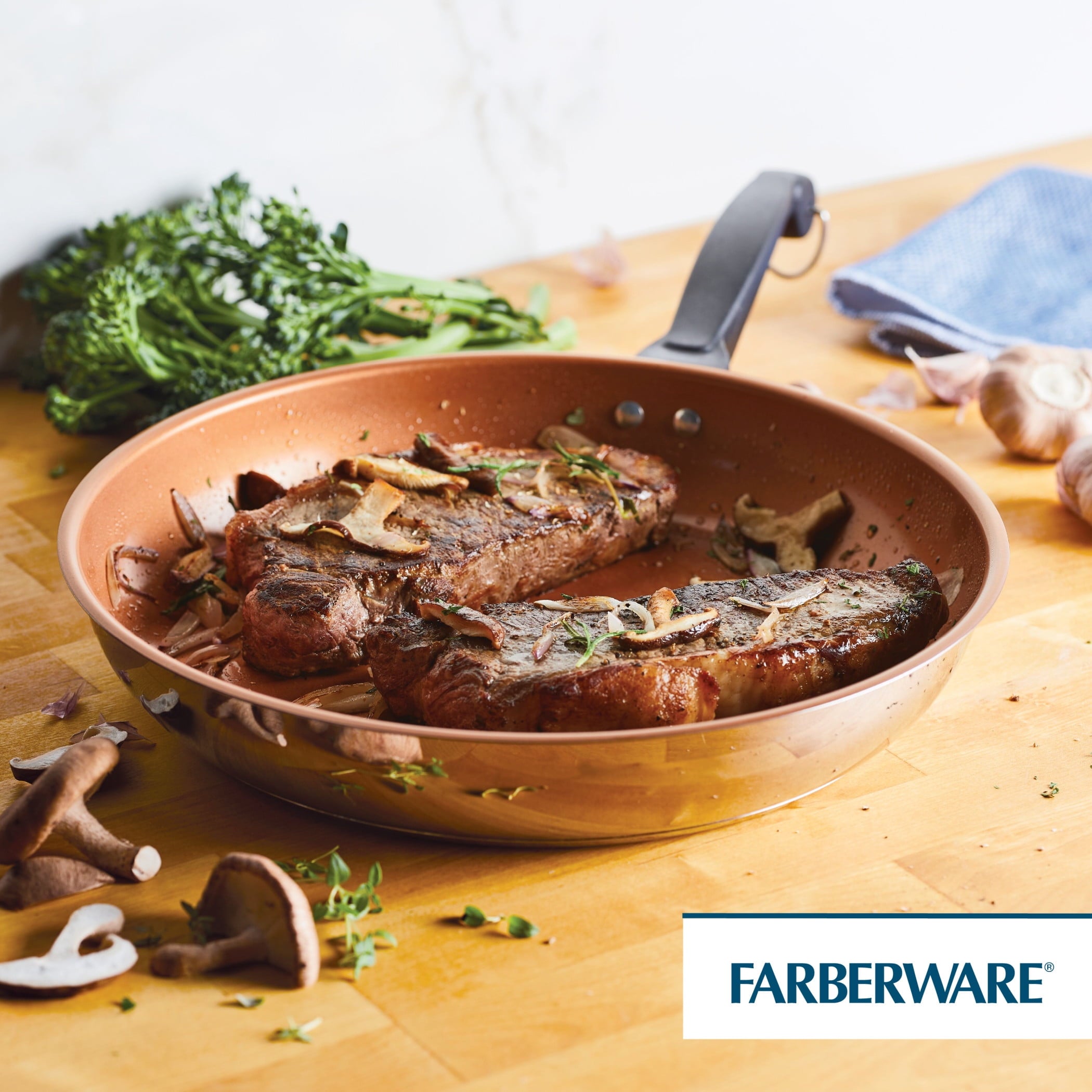 Farberware Classic Traditions 12.5 Inch Ceramic Nonstick Frying Pan - Induction Compatible, Metal Utensil Safe, Dishwasher Safe, Stainless Steel