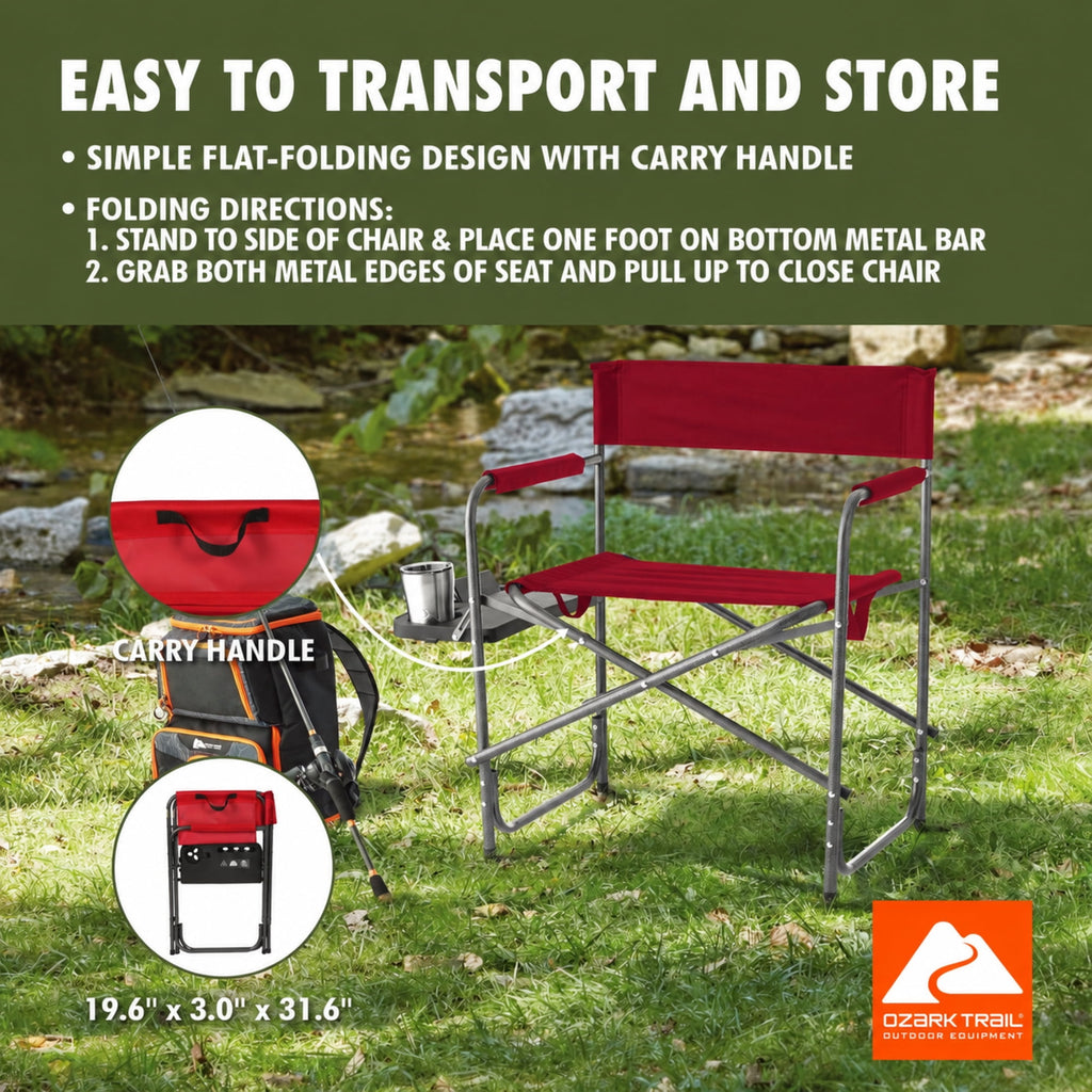 Ozark Trail Director Chair with Side Table - Red