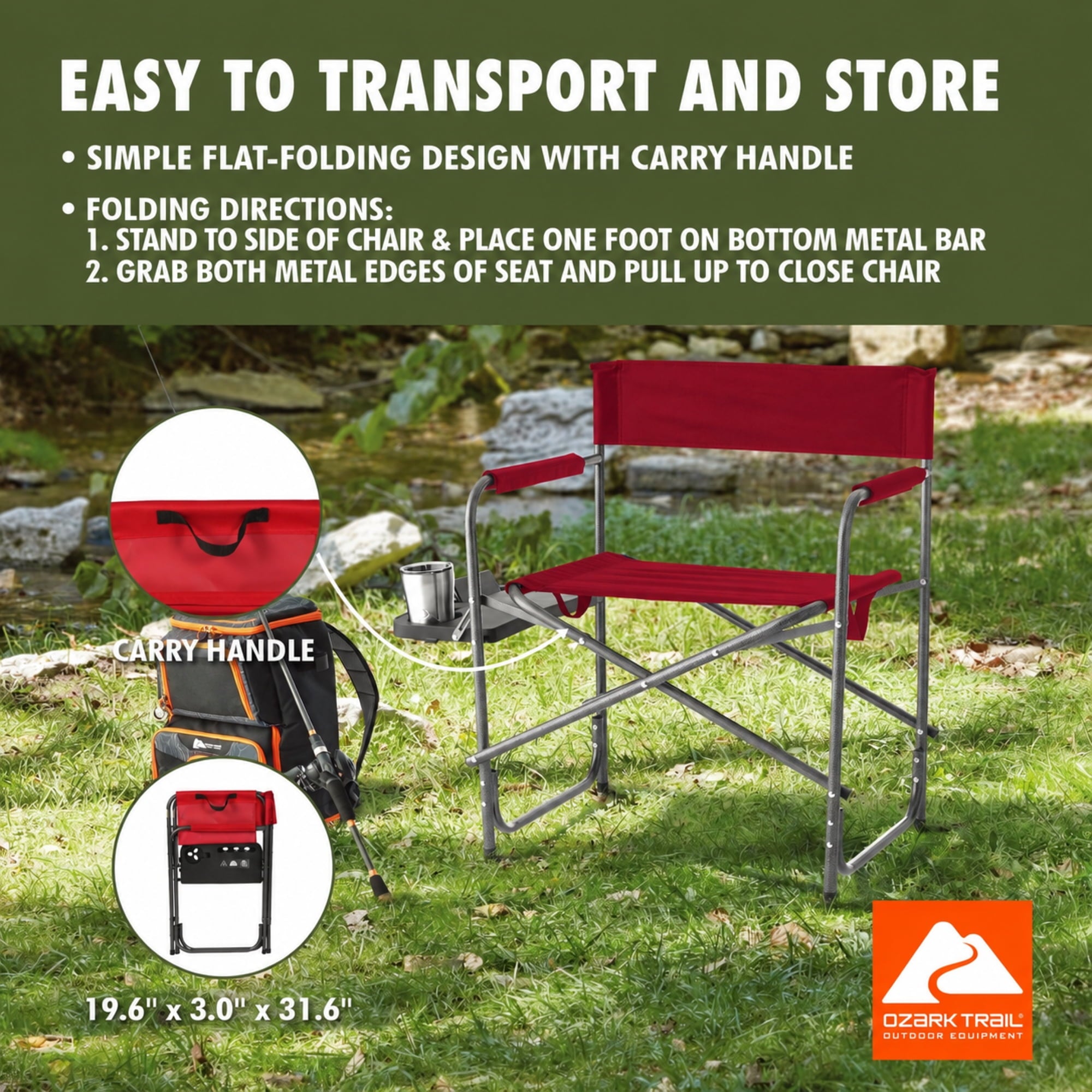 Ozark Trail Director Chair with Side Table - Red