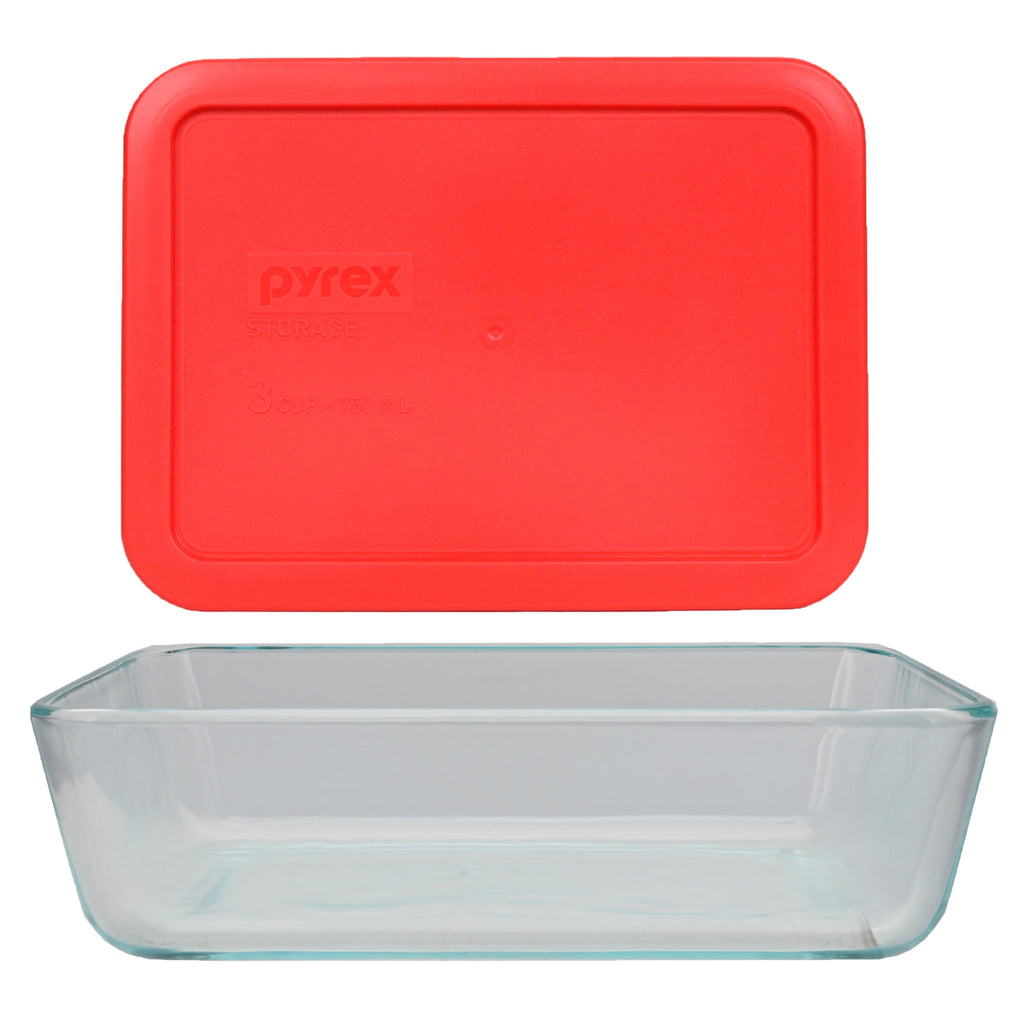 Pyrex (1) 7210 3-Cup Glass Dish & (1) 7210-PC Red Lid