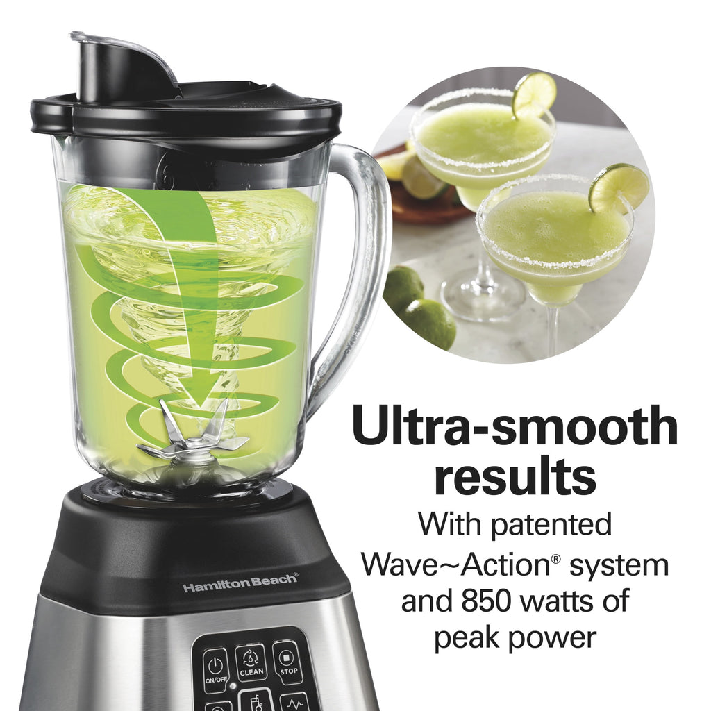 Hamilton Beach Smoothie Smart Blender - 48 oz Glass Jar 850 W Countertop Blender for Kitchen, Stainless Steel