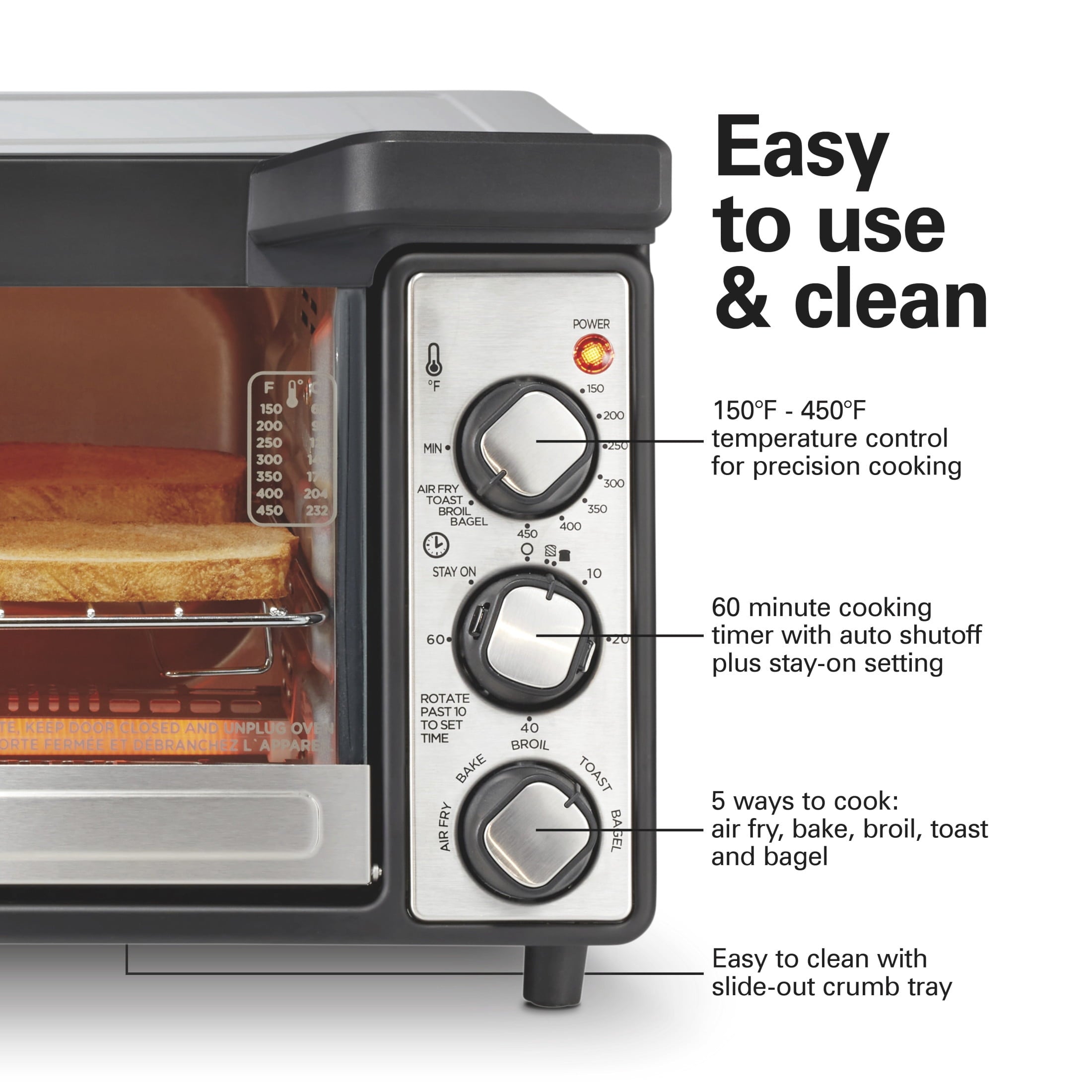 Hamilton Beach 6 Slice Sure-Crisp Air Fry Oven with Easy-View Window - Silver with Black and Stainless Steel Accents, 31480