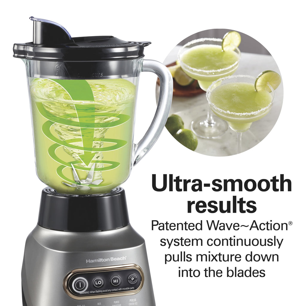 Hamilton Beach Wave Crusher Smoothie Blender for Kitchen - 40 oz Jar for Smoothies and Shakes with 20 oz Travel Jar, Gray