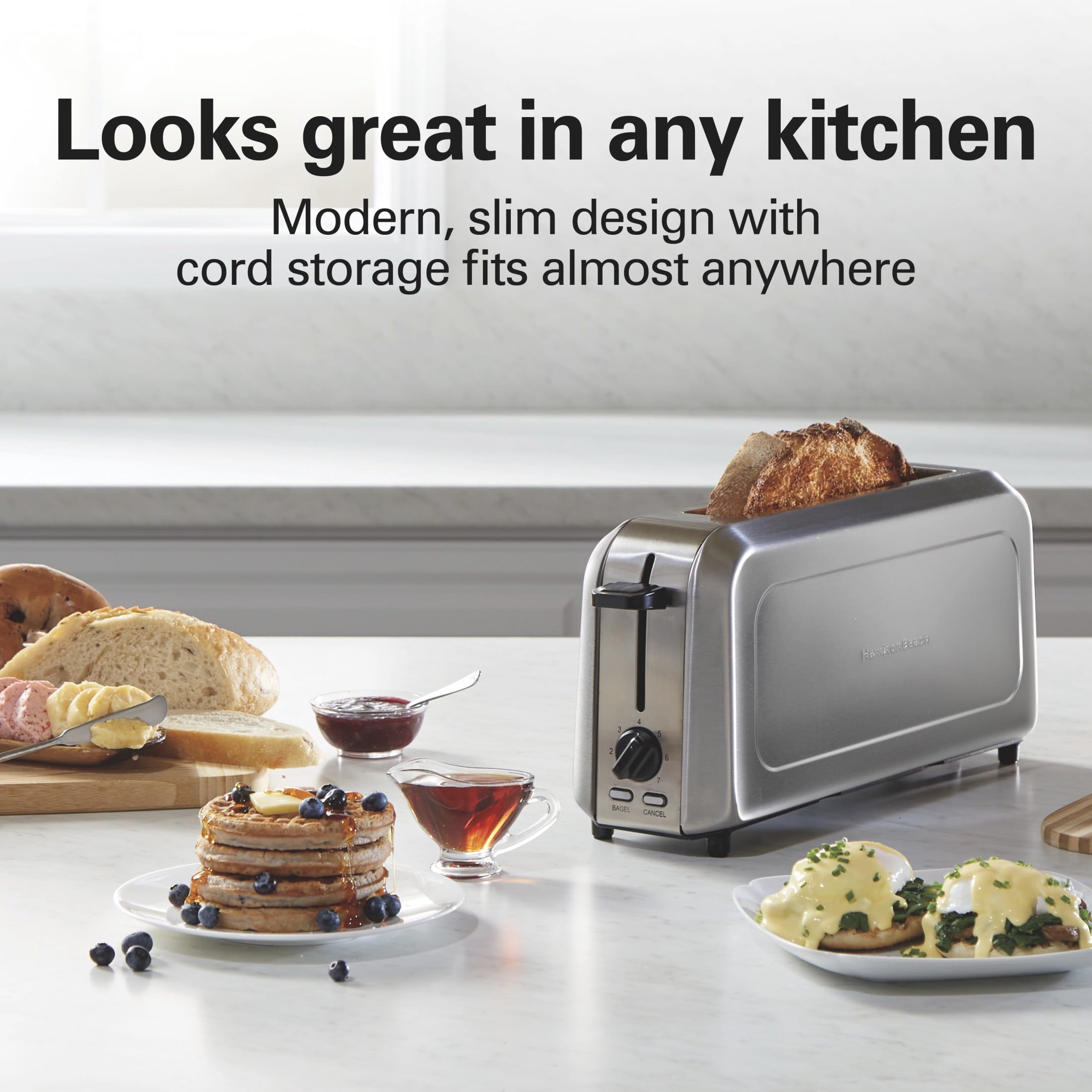 Hamilton Beach 2-Slice Bread and Bagel Toaster with Long Slots and Removable Crumb Tray - Stainless Steel