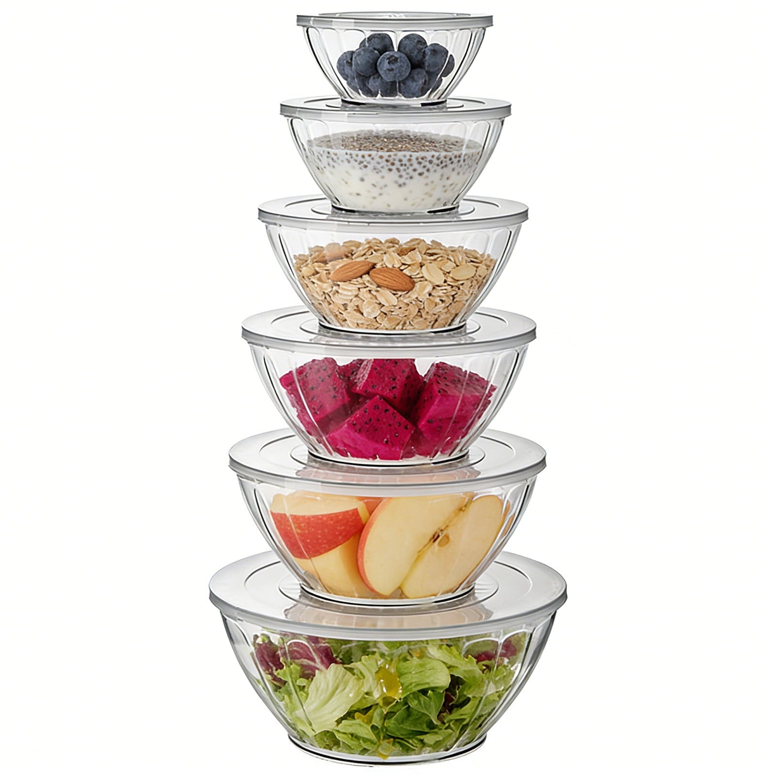 Pyrex Glass Mixing Bowl Set with Lids - Five-Piece Kitchen Bowl Collection for Cooking, Baking and Food Prep, Heat Resistant Stackable for Everyday Use in Home, Restaurant, Professional Kitchen-A