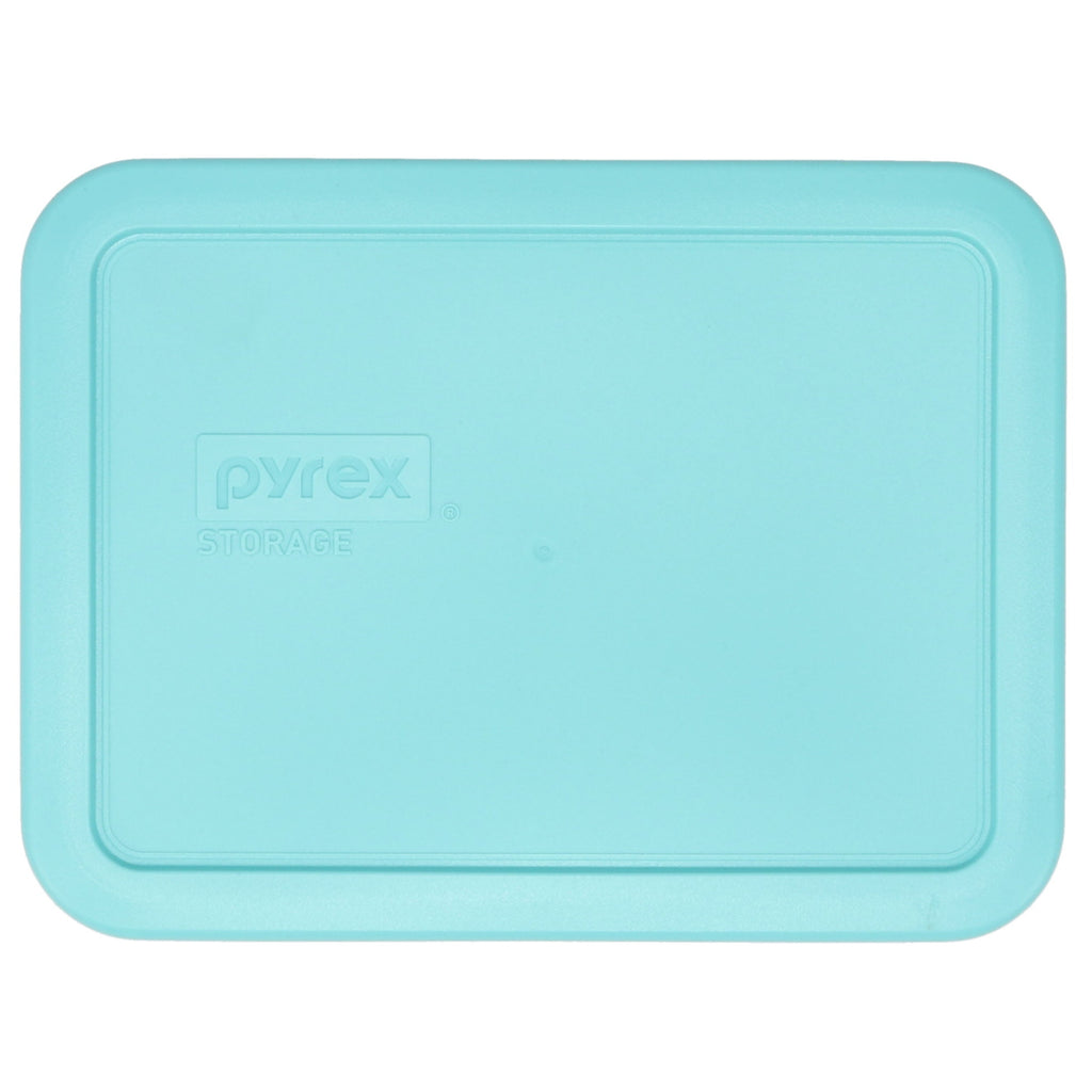 Pyrex (2) 7210 3-Cup Glass Dishes & (2) 7210-PC Sun Bleached Turquoise Lids