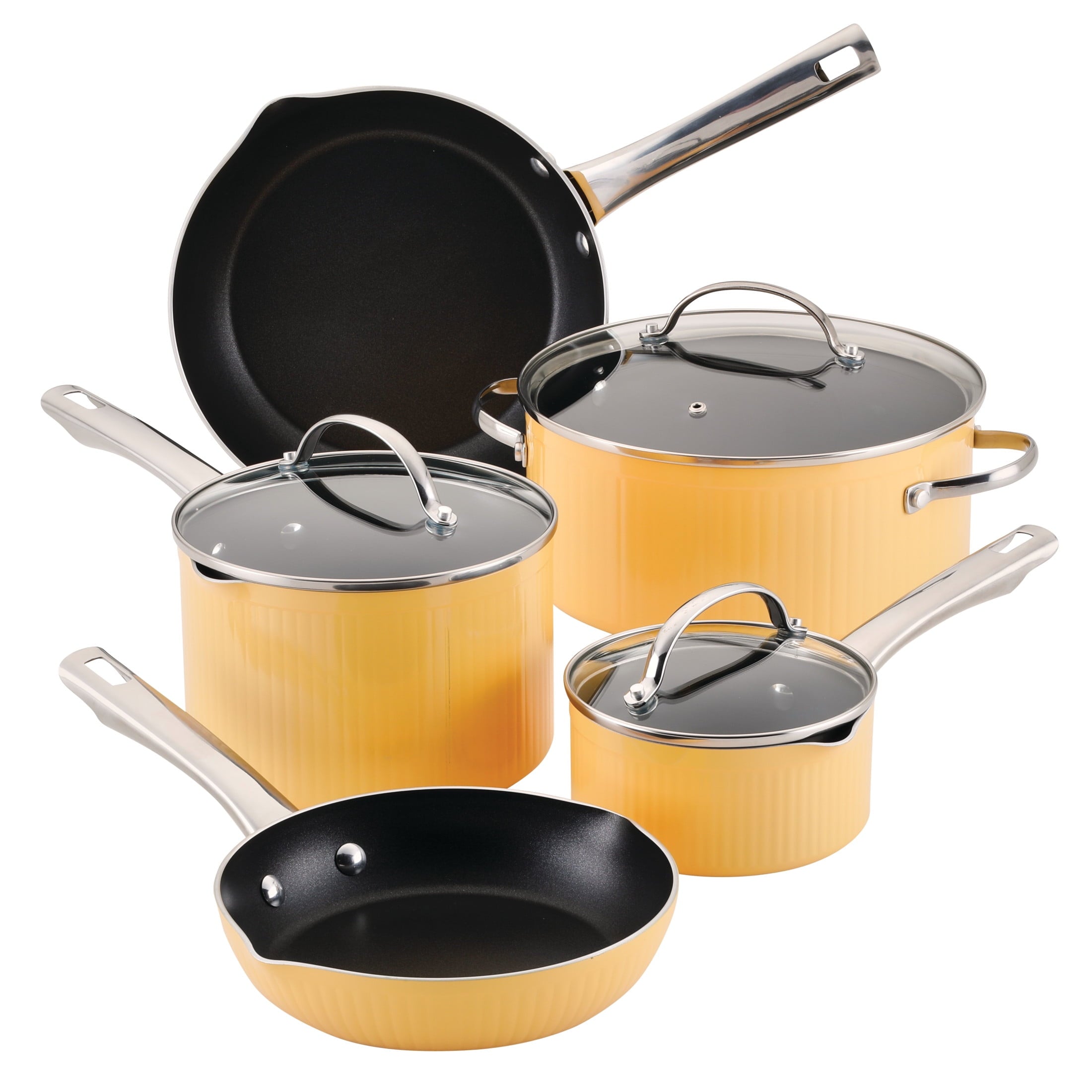 Farberware Style 10 Pcs Nonstick Cookware Set with Cooking Tools - Dishwasher Safe and Oven Safe to 500°F, Yellow