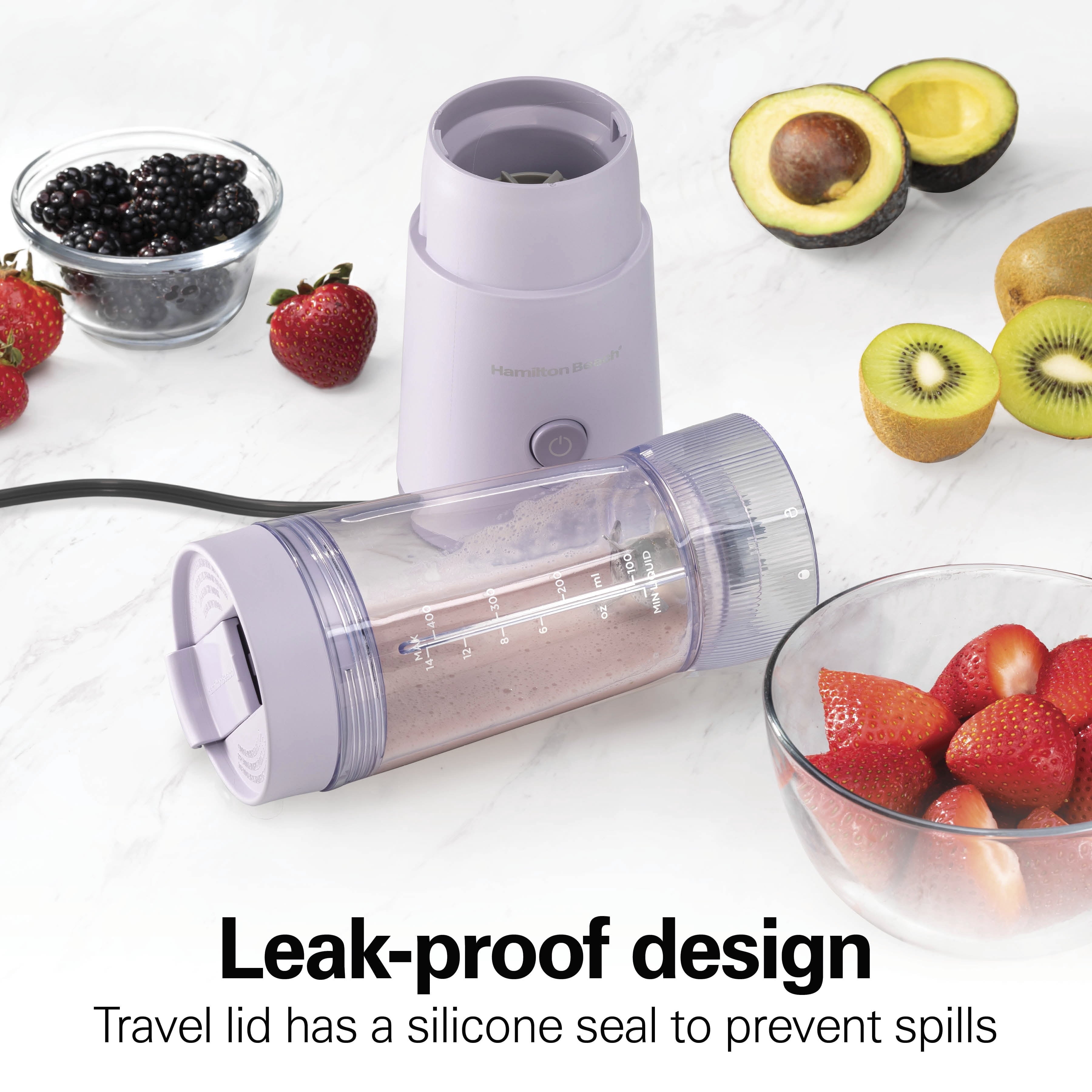 Hamilton Beach Personal Blender - 14 oz BPA-Free Jar 300 W Portable Blender for Shakes and Smoothies with Leakproof Lid, Purple