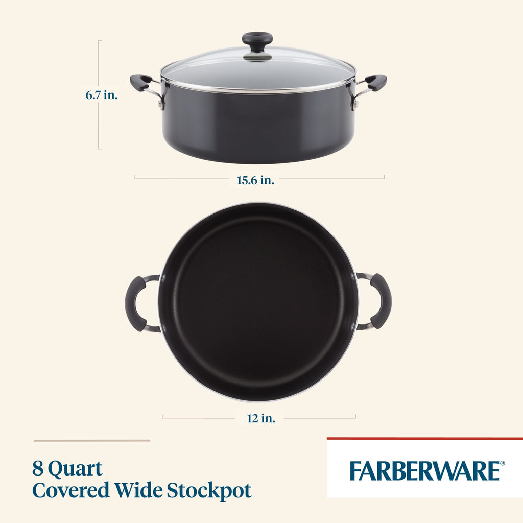 Farberware Easy Clean 8 Quart Nonstick Stockpot / Dutch Oven - Dishwasher Safe, Black
