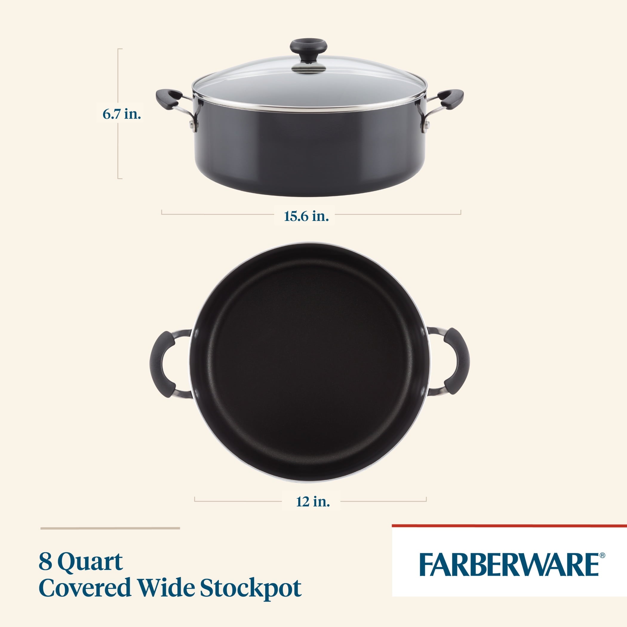 Farberware Easy Clean 8 Quart Nonstick Stockpot / Dutch Oven - Dishwasher Safe, Black