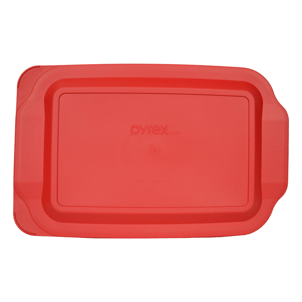 Pyrex (1) 233 3qt Clear Glass Rectangle Baking Dish and (1) 233-PC Red Plastic Lid