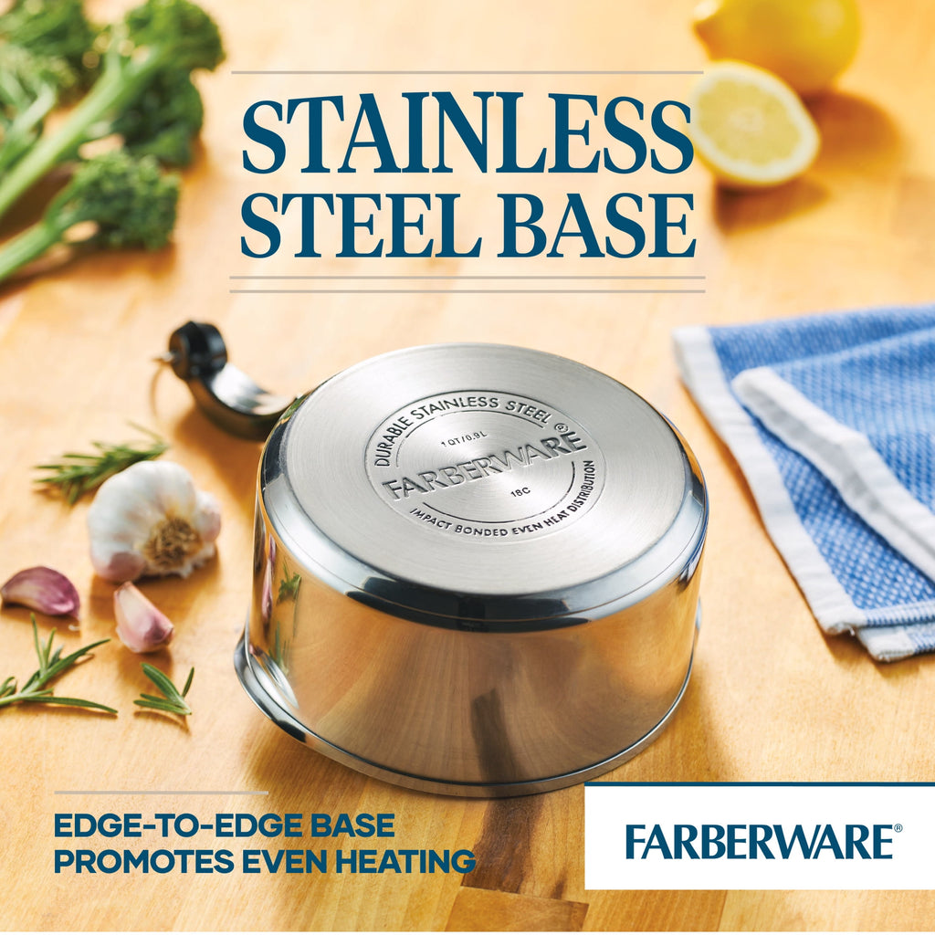 Farberware Classic Series 1 Quart Stainless Steel Straining Sauce Pan with Lid - Induction Compatible, Metal Utensil and Dishwasher Safe, Stainless Steel