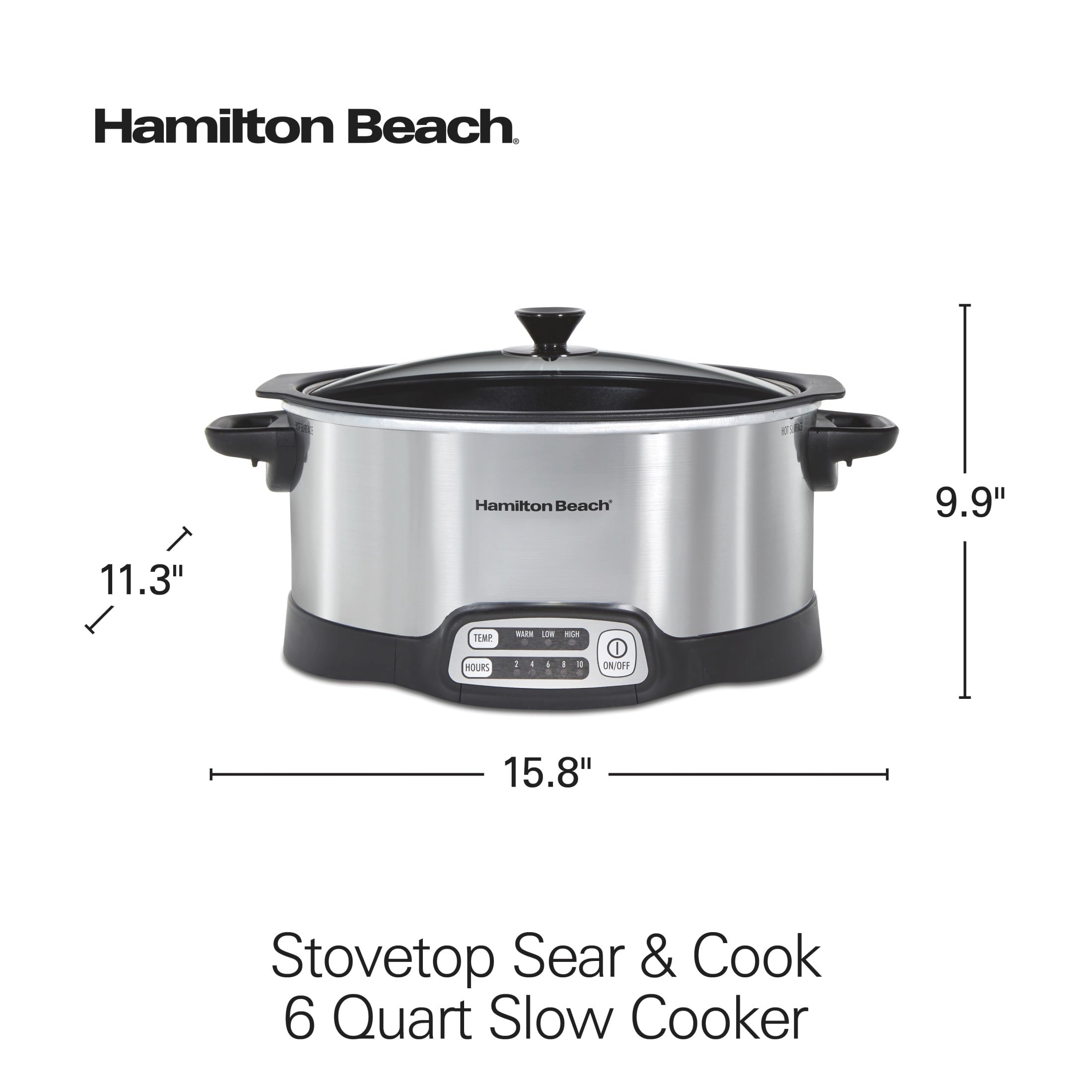 Hamilton Beach 6 Qt Programmable Slow Cooker - Stovetop Safe Nonstick Aluminum Crock with Removable Pot, Stainless Steel