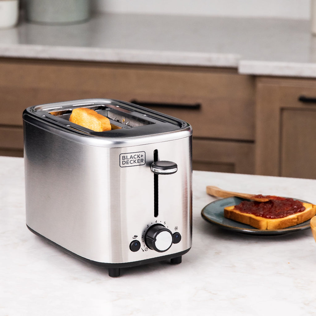 BLACK+DECKER 2‑Slice Toaster - Stainless Steel, Extra‑Wide Self‑Centering Slots, 7 Adjustable Shade Settings
