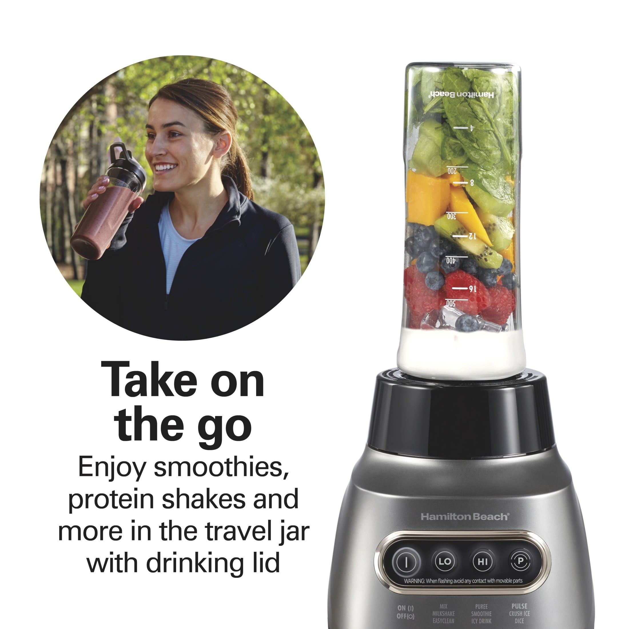 Hamilton Beach Wave Crusher Smoothie Blender for Kitchen - 40 oz Jar for Smoothies and Shakes with 20 oz Travel Jar, Gray