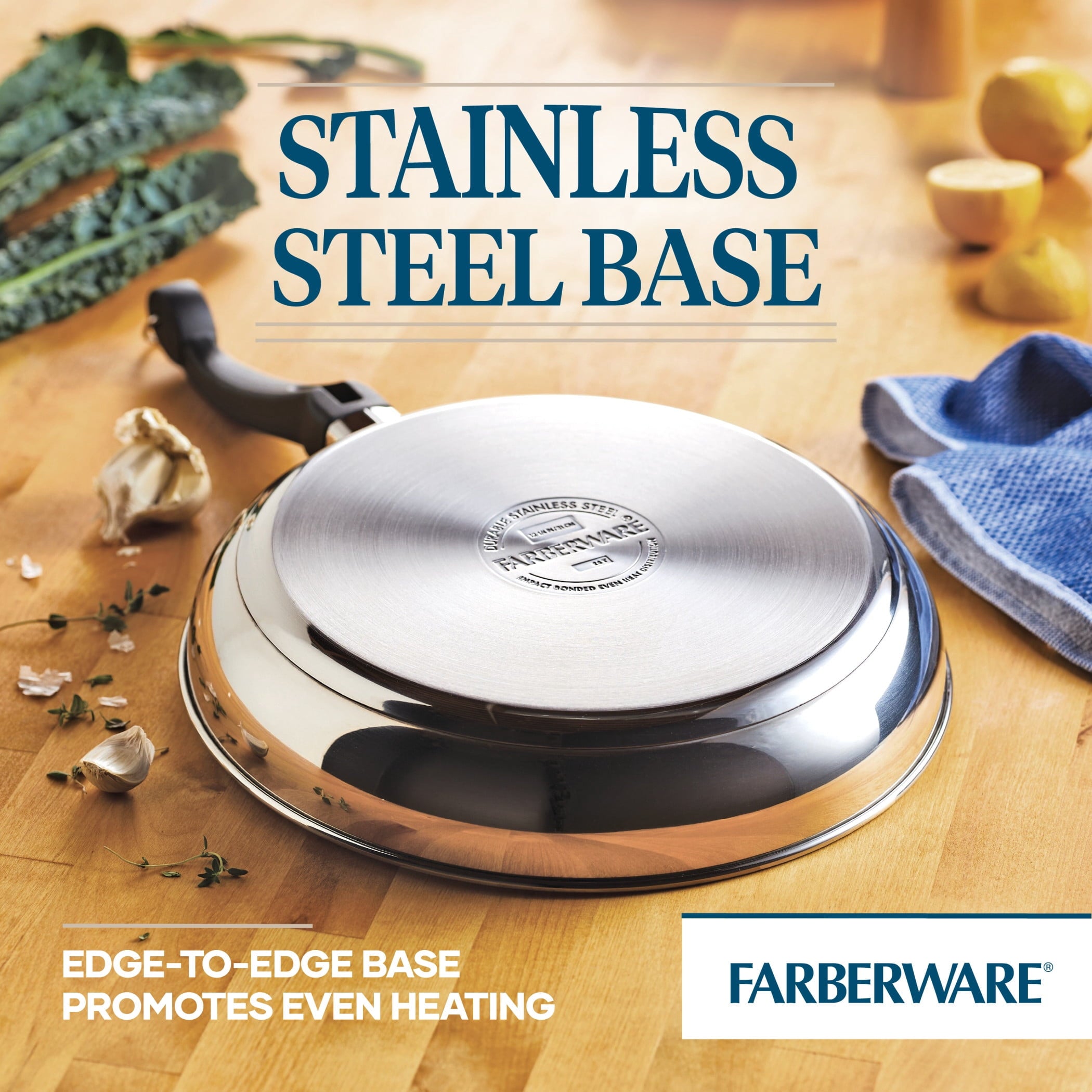 Farberware Classic Traditions 12.5 Inch Ceramic Nonstick Frying Pan - Induction Compatible, Metal Utensil Safe, Dishwasher Safe, Stainless Steel