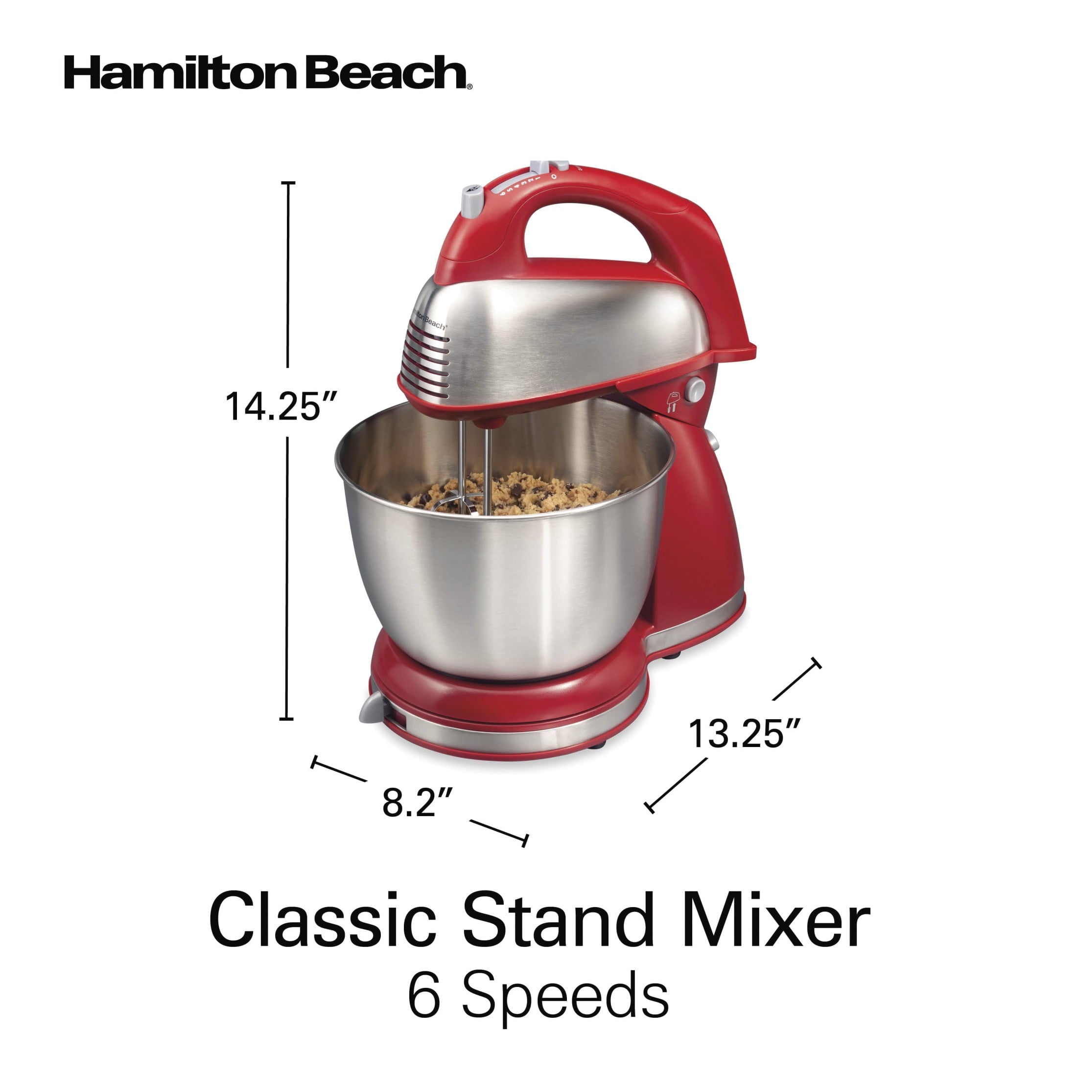 Hamilton Beach Classic Stand and Hand Mixer Combo for Kitchen - 4 Quart, 6 Speeds with Quick Burst, Red