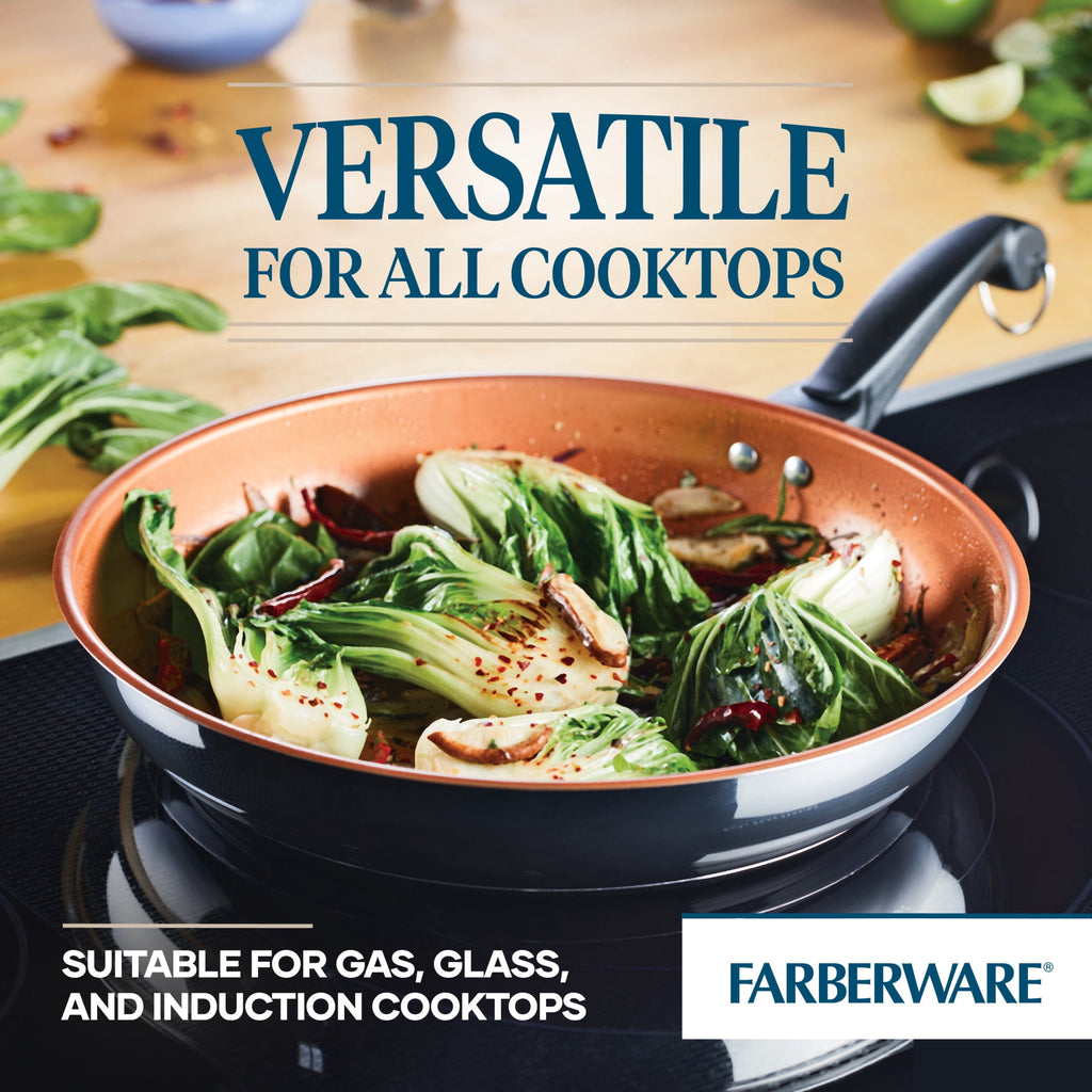 Farberware Classic Traditions 12.5 Inch Ceramic Nonstick Frying Pan - Induction Compatible, Metal Utensil Safe, Dishwasher Safe, Stainless Steel