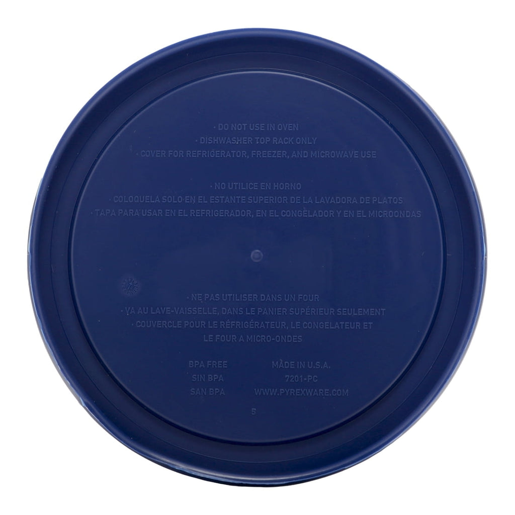 Pyrex 7201 Round Glass Food Storage Bowl w/ 7201-PC Dark Blue Lid Cover (4-Pack)