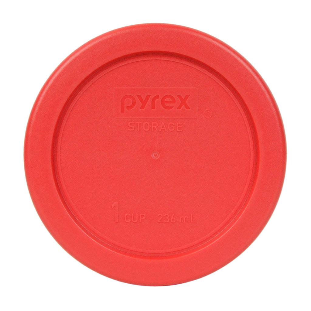 Pyrex (3) 7202 1-Cup Glass Bowls with (3) 7202-PC Dark Blue and (3) 7202-PC Red Plastic Lids