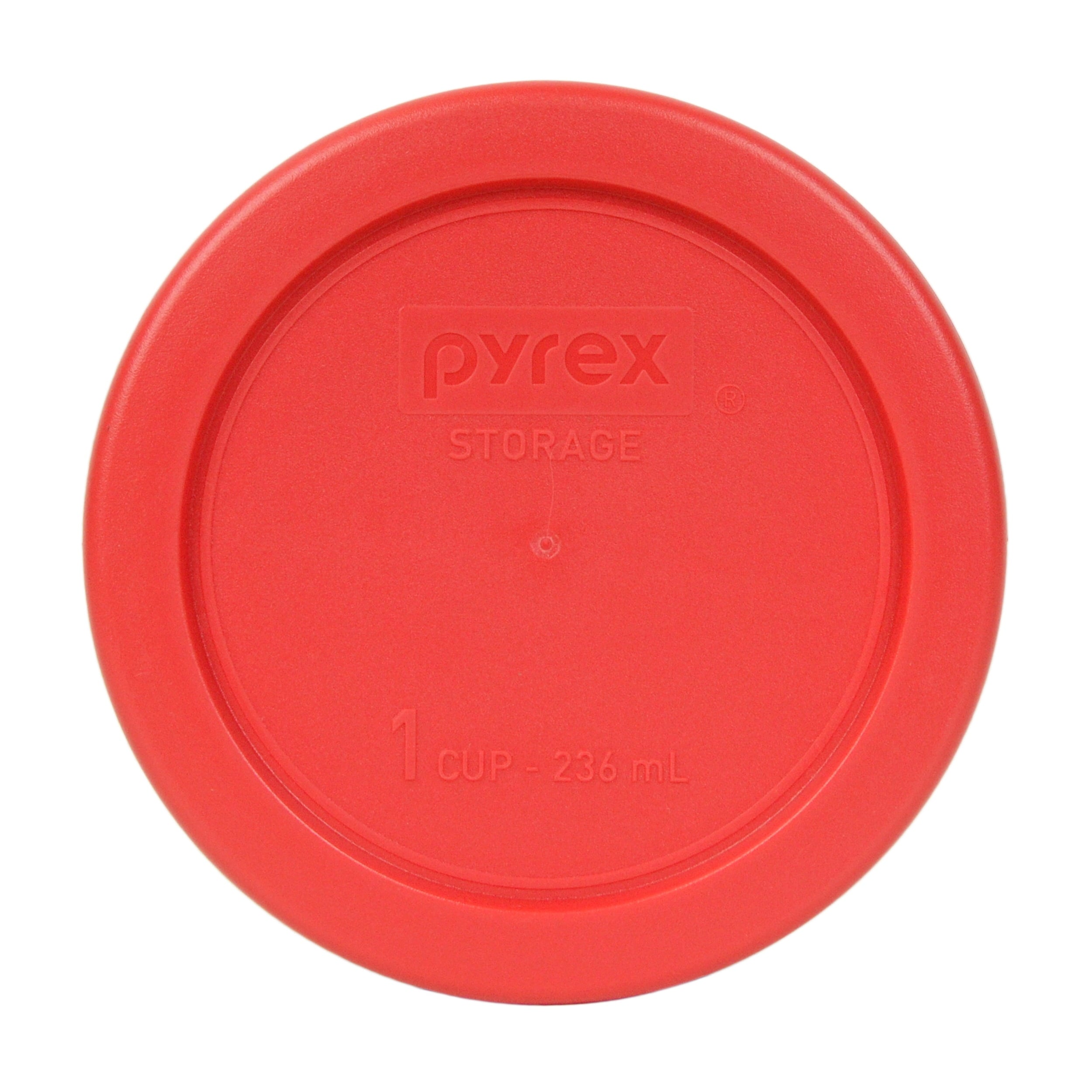 Pyrex (3) 7202 1-Cup Glass Bowls with (3) 7202-PC Dark Blue and (3) 7202-PC Red Plastic Lids