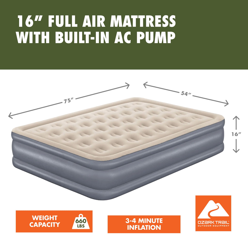 Ozark Trail 16" Full Air Mattress with Built-In Electric Pump