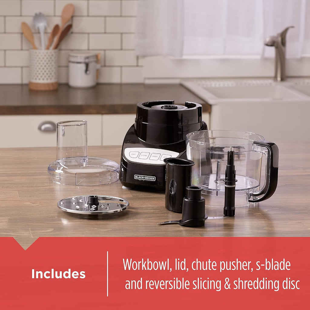 BLACK+DECKER Food Processor and Vegetable Chopper - 8-Cup Capacity, 450W, Stainless Steel Blades, Grate, Shred, Slice, Mince, Puree, Black, FP4100B