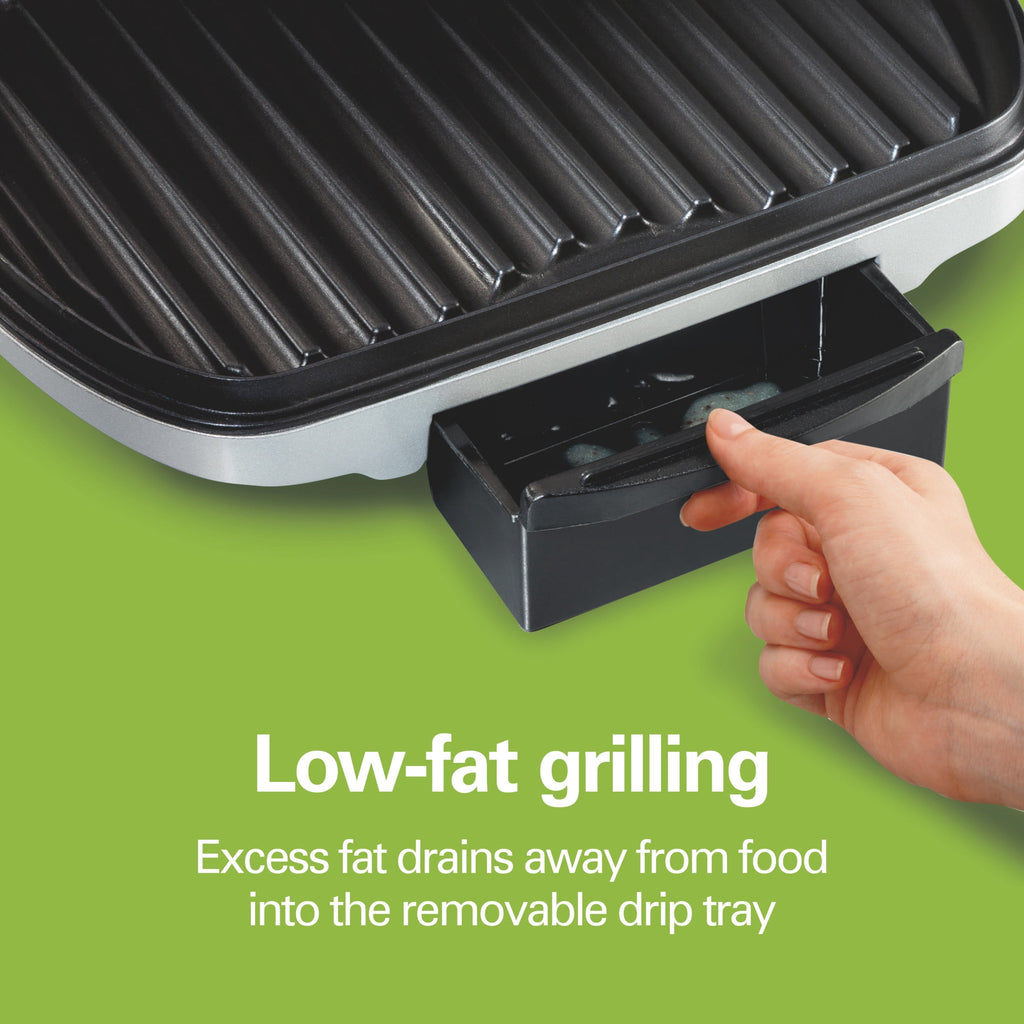 Hamilton Beach Electric Indoor Grill - Smokeless Grill with Floating Hinge for Thicker Foods, Stainless Steel