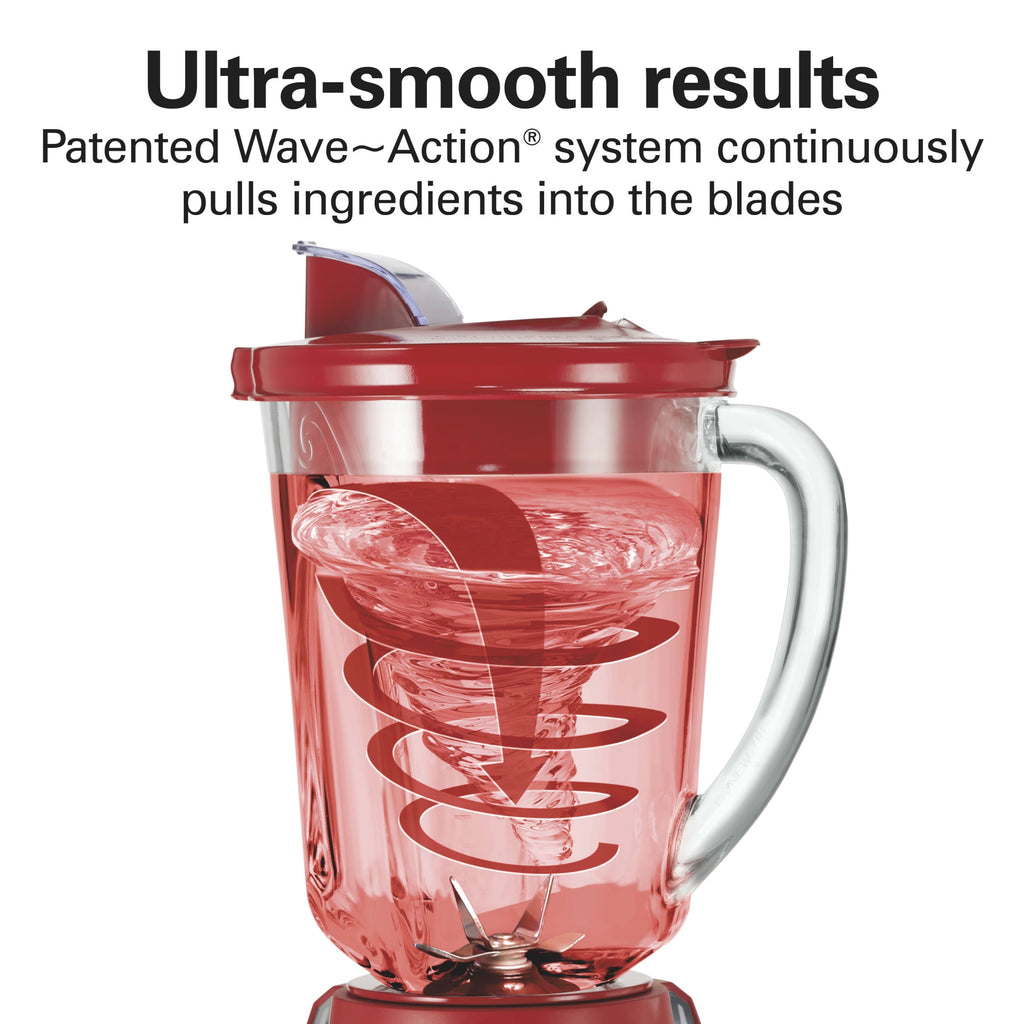 Hamilton Beach Wave Action Smoothie Blender - 48 oz Glass Jar 800 W 12-Function Countertop Blender for Kitchen, Red