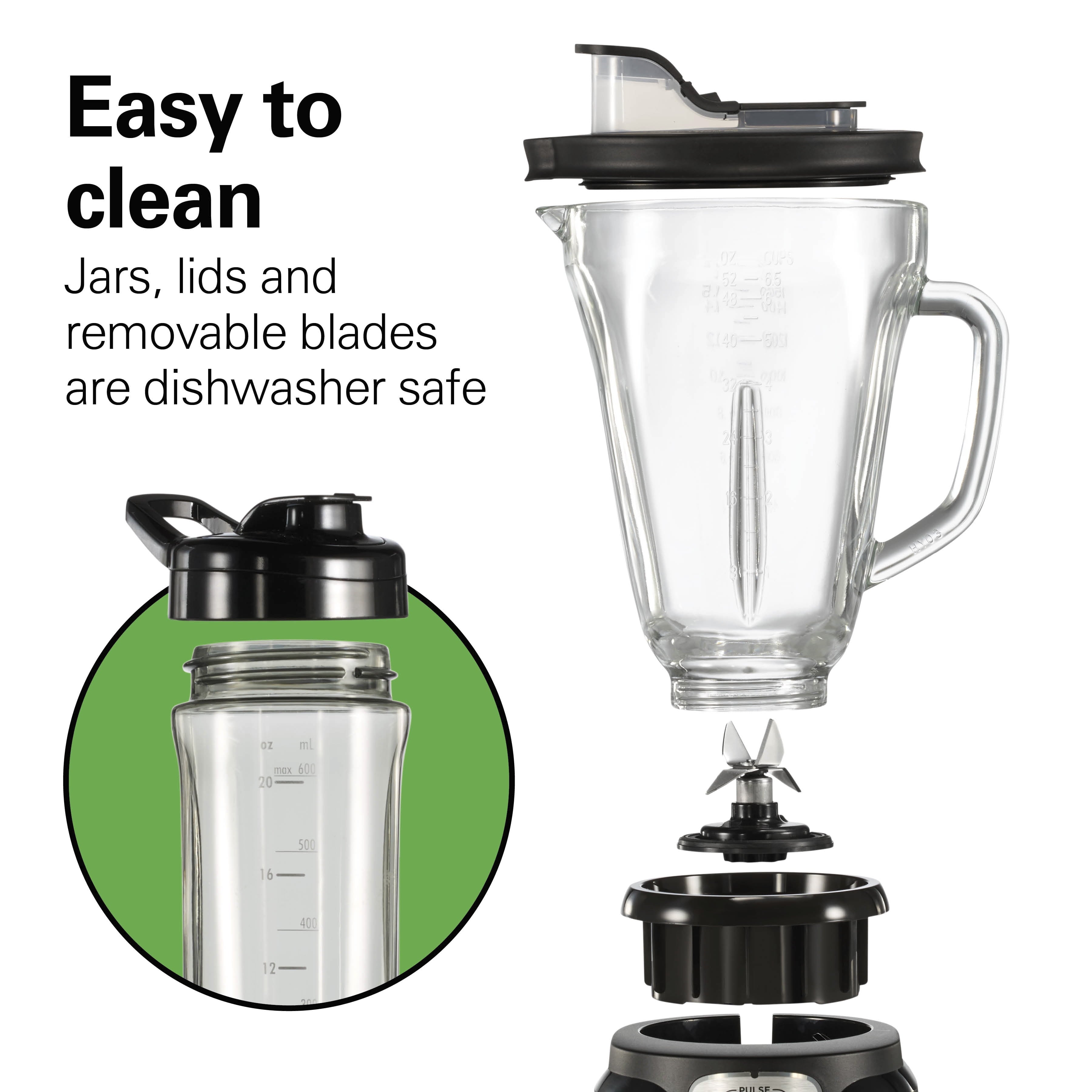 Hamilton Beach PowerBlend Duo Smoothie Blender for Kitchen - 52 oz Glass Jar & 20 oz. Personal Jar for Smoothies and Shakes, Black and Silver