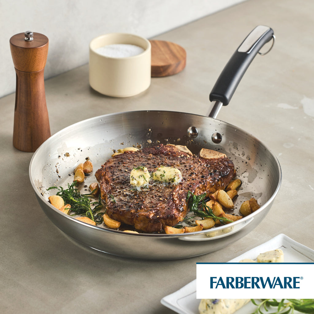 Farberware Brilliance 12.25 Inch Frying Pan - Induction Compatible, Metal Utensil and Dishwasher Safe, Stainless Steel