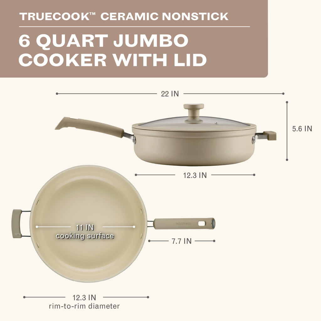 Farberware TrueCook 6qt Ceramic Jumbo Cooker - Dishwasher and Oven Safe, Taupe
