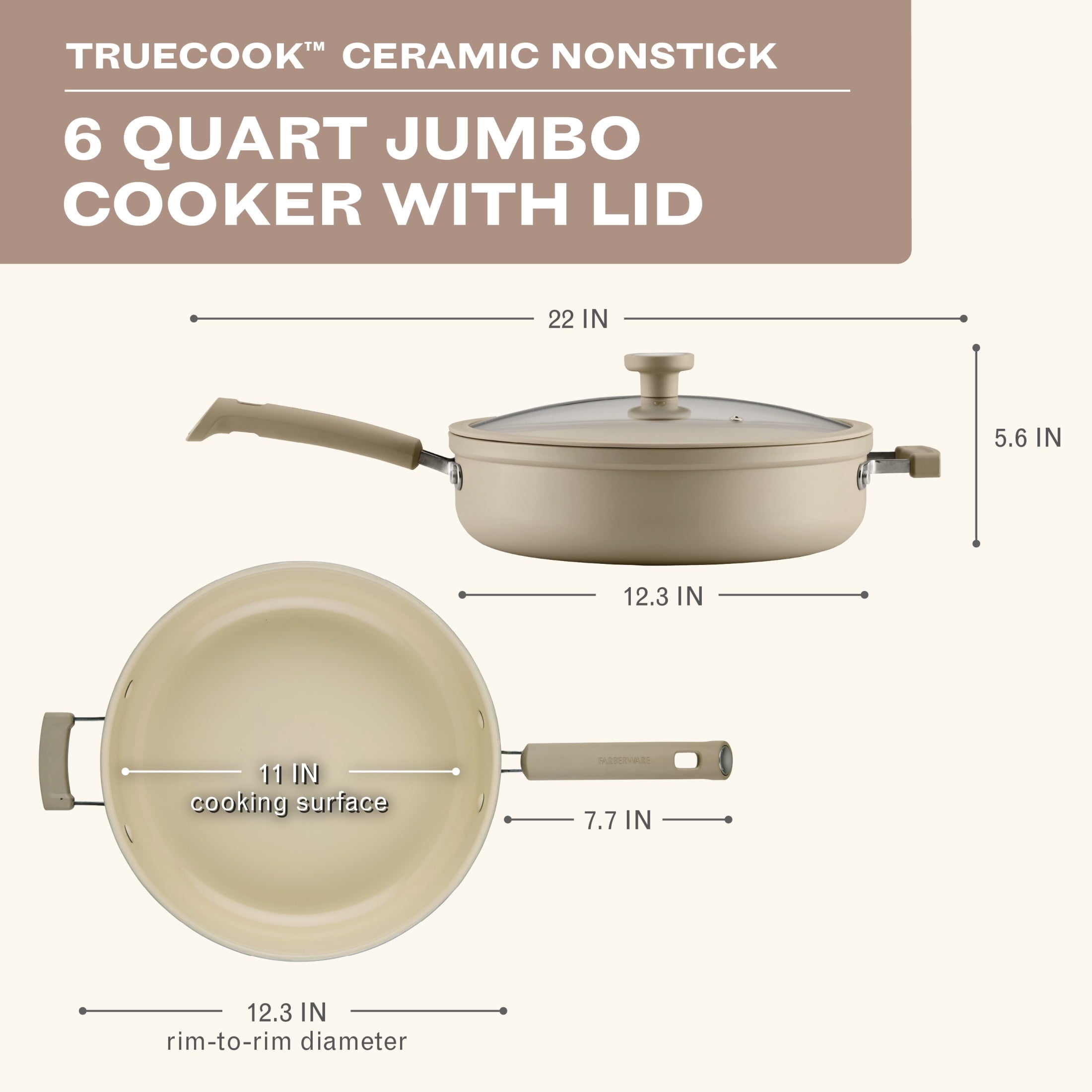 Farberware TrueCook 6qt Ceramic Jumbo Cooker - Dishwasher and Oven Safe, Taupe
