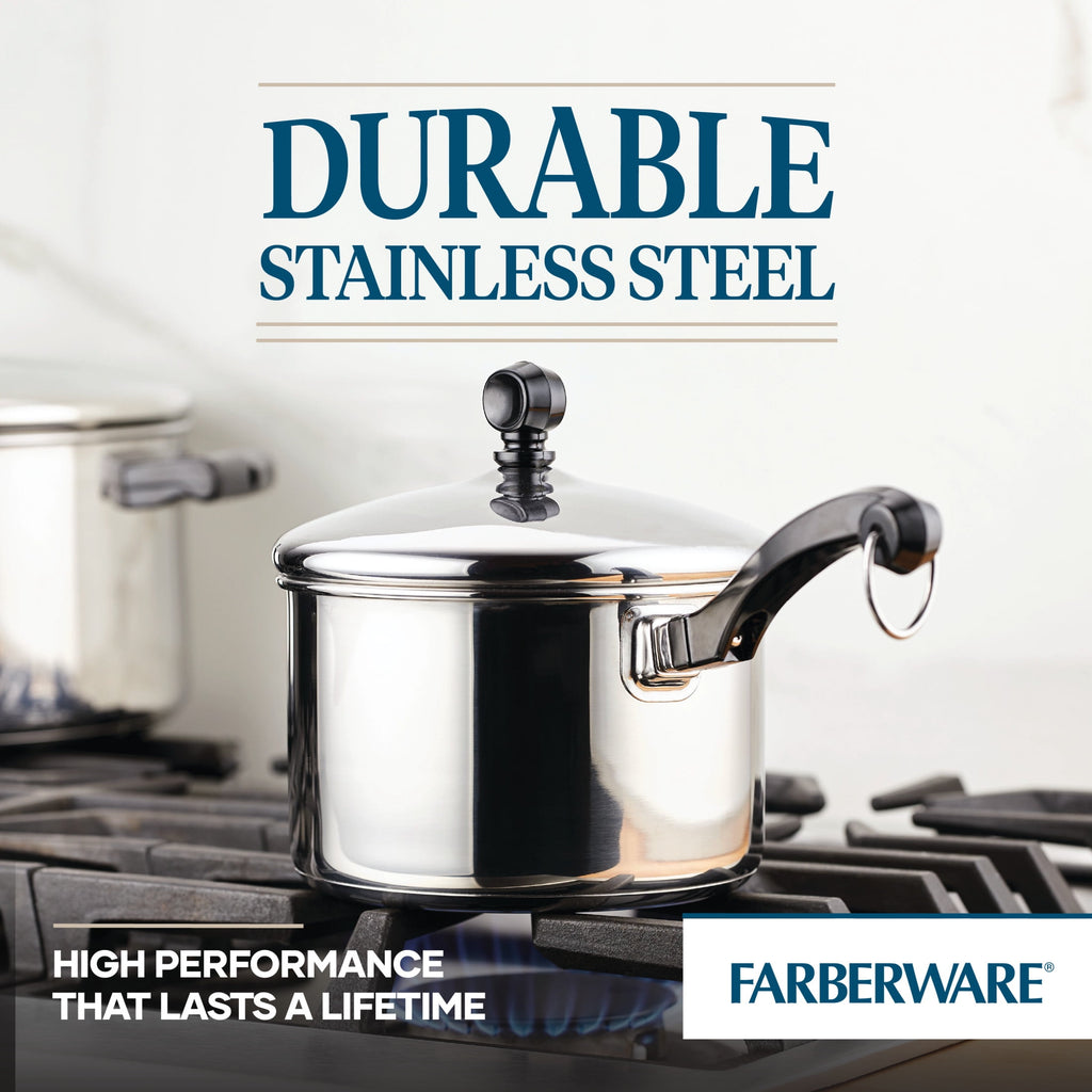 Farberware Classic Series 2 Quart Stainless Steel Sauce Pan with Lid - Induction Compatible, Metal Utensil and Dishwasher Safe, Stainless Steel