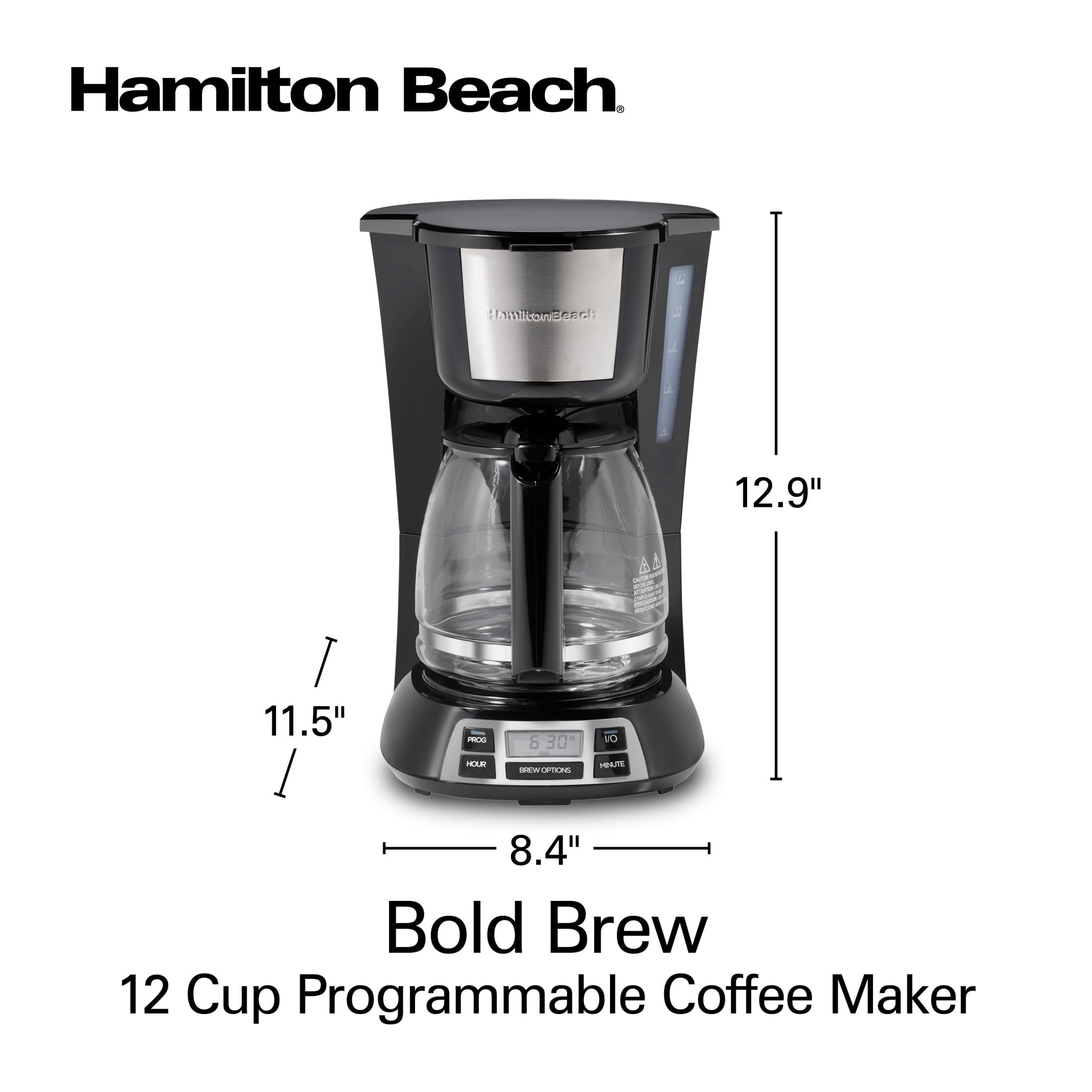 Hamilton Beach Bold Brew 12-Cup Programmable Drip Coffee Maker Machine with Glass Coffee Pot - Black