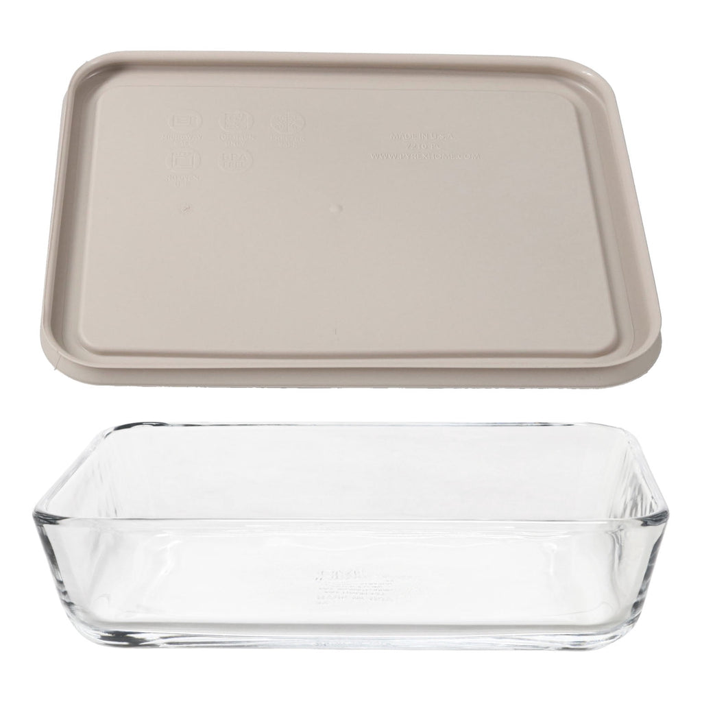 Pyrex 7210 3-Cup Glass Dish & 7210-PC Warm Stone Gray Food Storage Lid