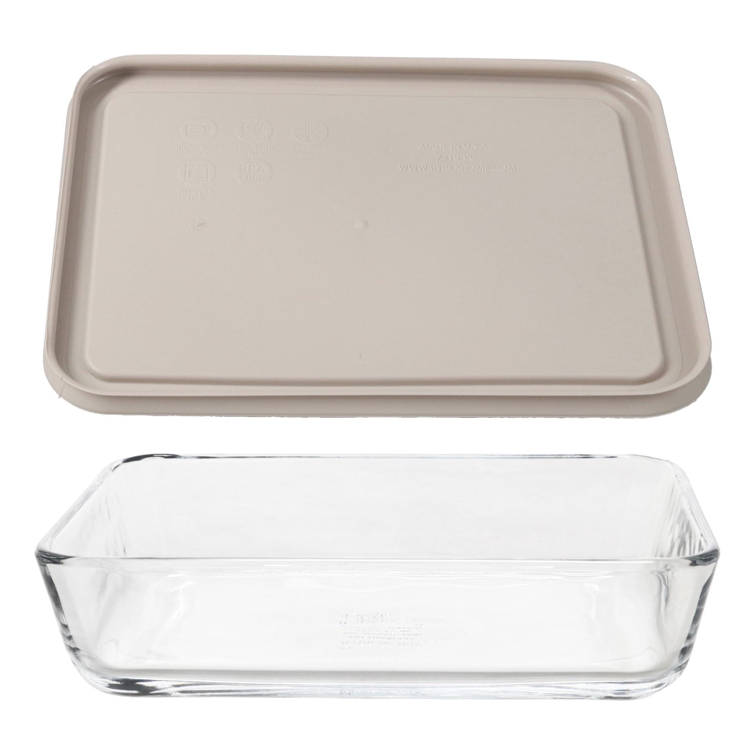 Pyrex 7210 3-Cup Glass Dish & 7210-PC Warm Stone Gray Food Storage Lid