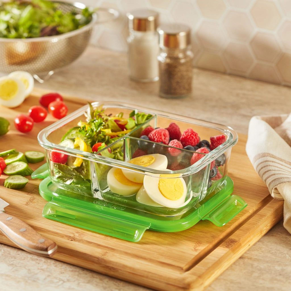 Pyrex MealBox 4-cup Divided Glass Food Storage Container with Green Lid