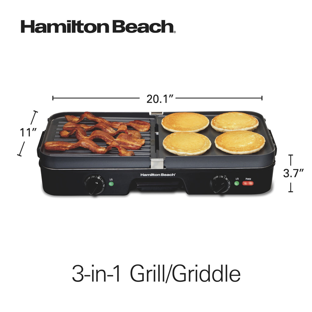 Hamilton Beach 3-in-1 Electric Griddle and Indoor Grill - Nonstick, Black