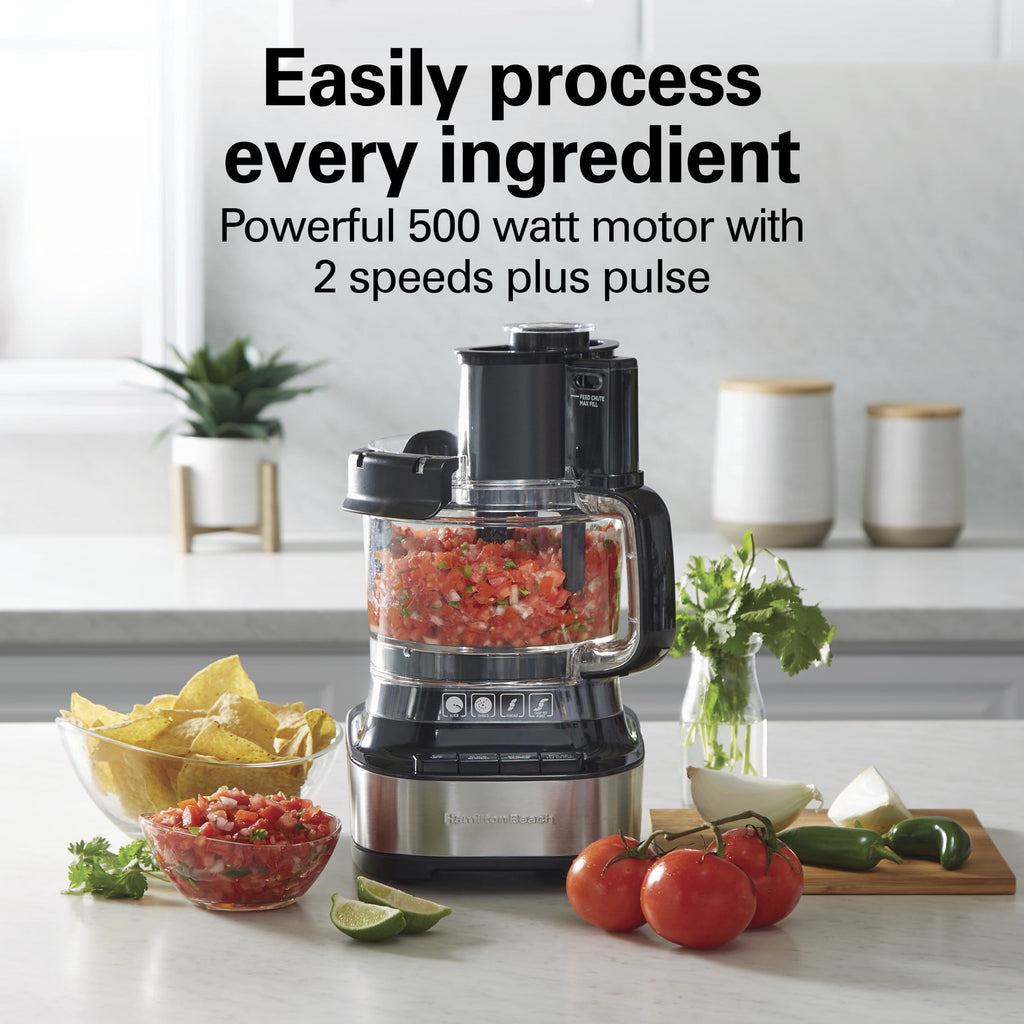 Hamilton Beach Stack & Snap 10-Cup Food Processor - 500 W, 2-Speed with Pulse, Extra-Large Chute and Bowl Scraper, Black