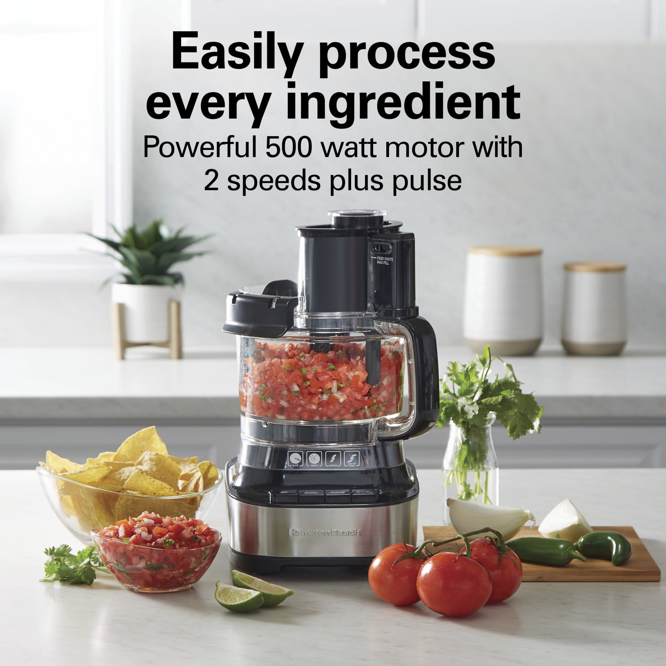 Hamilton Beach Stack & Snap 10-Cup Food Processor - 500 W, 2-Speed with Pulse, Extra-Large Chute and Bowl Scraper, Black