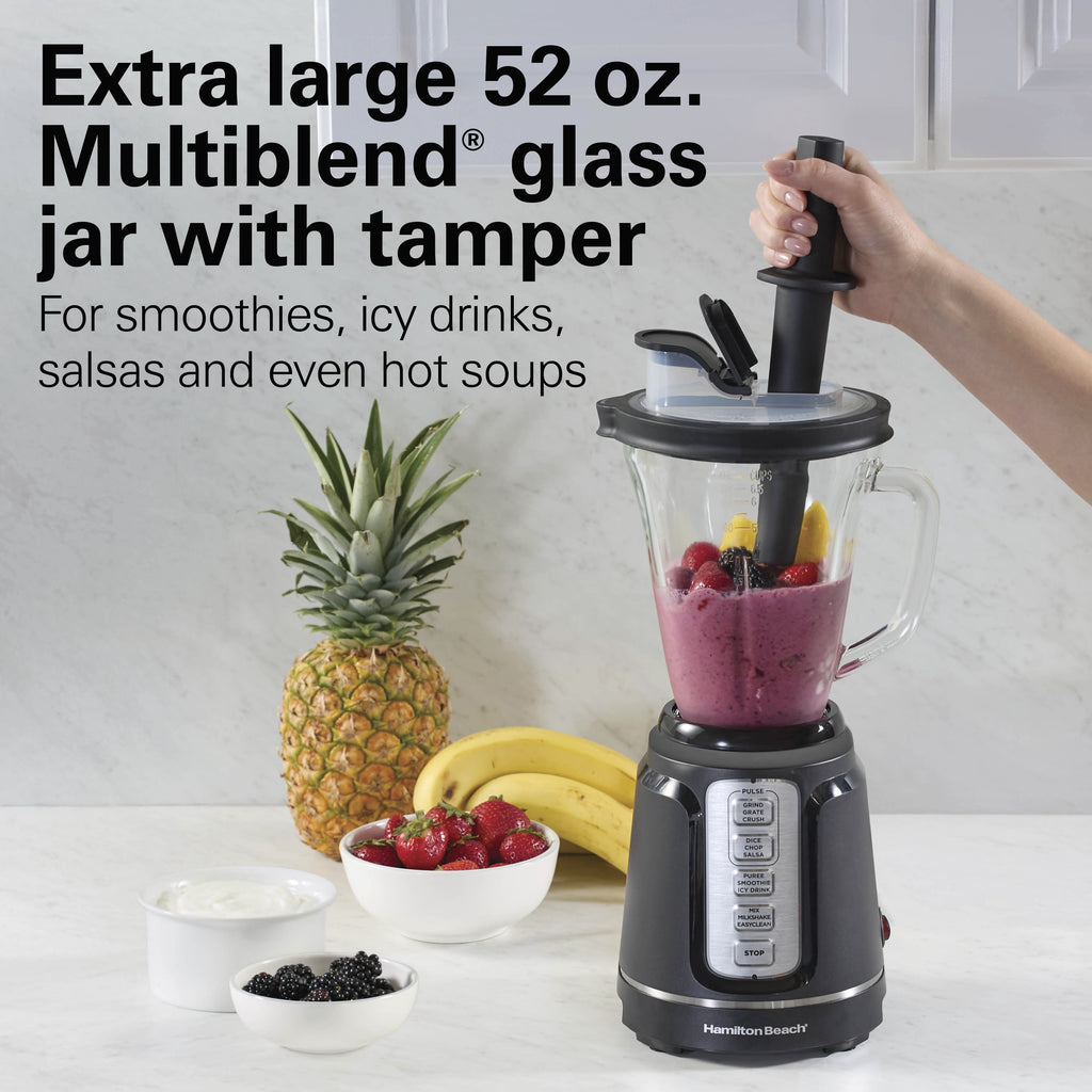 Hamilton Beach PowerBlend Duo Smoothie Blender for Kitchen - 52 oz Glass Jar & 20 oz. Personal Jar for Smoothies and Shakes, Black and Silver