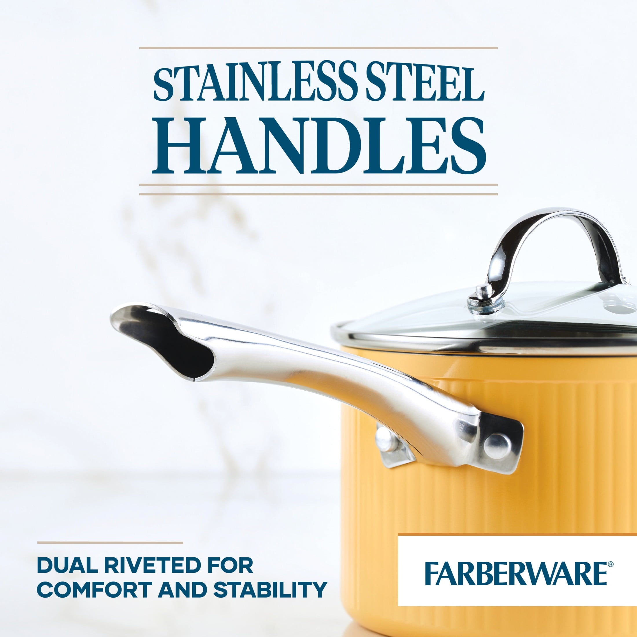 Farberware Style 10 Pcs Nonstick Cookware Set with Cooking Tools - Dishwasher Safe and Oven Safe to 500°F, Yellow
