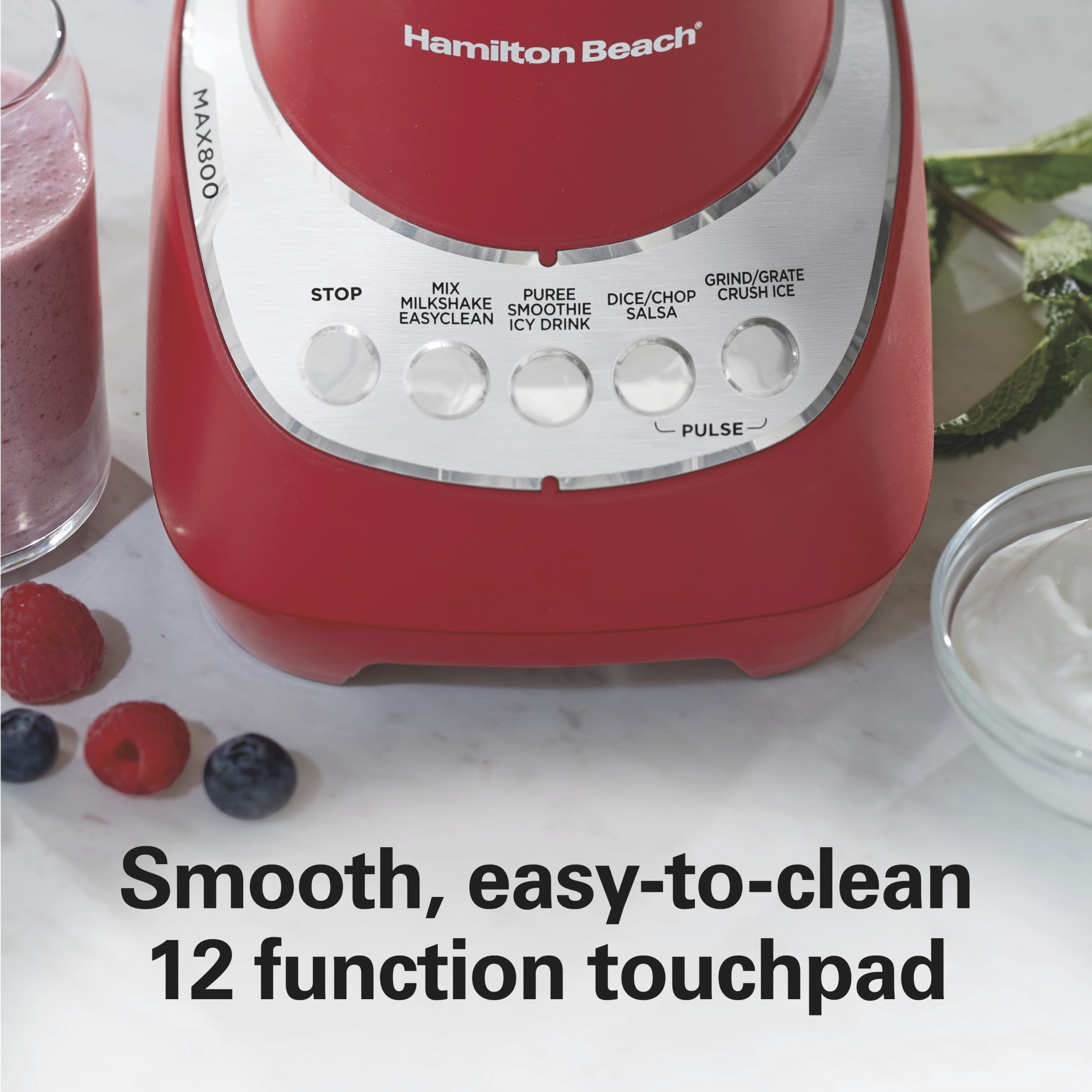 Hamilton Beach Wave Action Smoothie Blender - 48 oz Glass Jar 800 W 12-Function Countertop Blender for Kitchen, Red