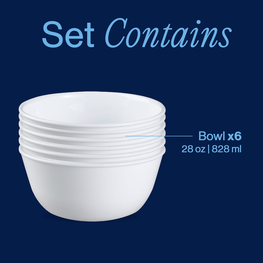 Corelle Crack Resistant Tableware Bowls - Glass White, 28 oz