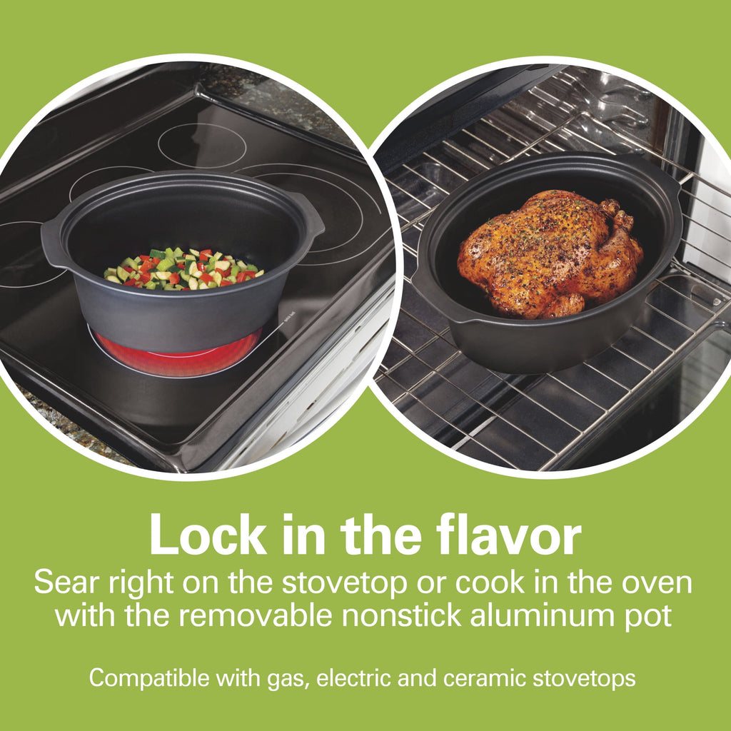 Hamilton Beach 6 Qt Programmable Slow Cooker - Stovetop Safe Nonstick Aluminum Crock with Removable Pot, Stainless Steel