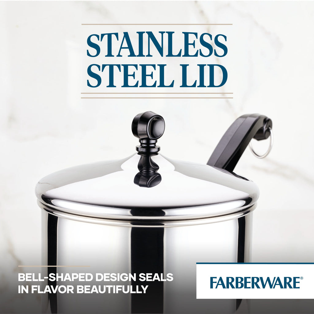 Farberware Classic Series 2 Quart Stainless Steel Sauce Pan with Lid - Induction Compatible, Metal Utensil and Dishwasher Safe, Stainless Steel