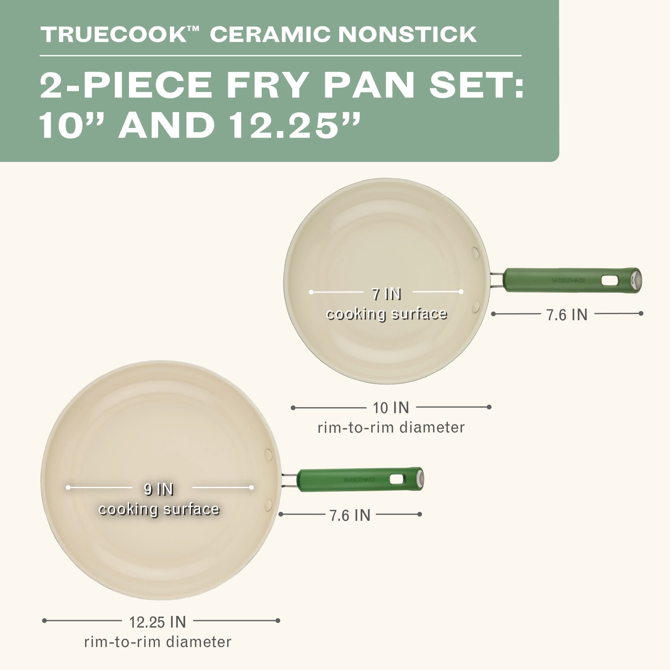 Farberware TrueCook 2pc Frying Pan Set - Dishwasher and Oven Safe, Matte Olive