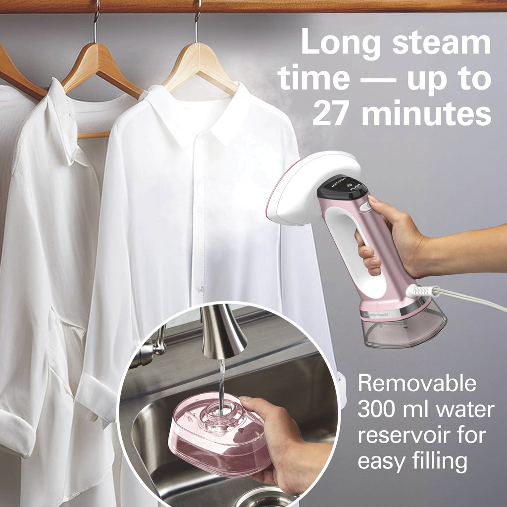 Hamilton Beach 3-in-1 Handheld Clothes Steamer and Iron - 1700 W 300 ml Clothing Steamer, 45-Second Heat Up, 27 Minutes of Steam, Rose