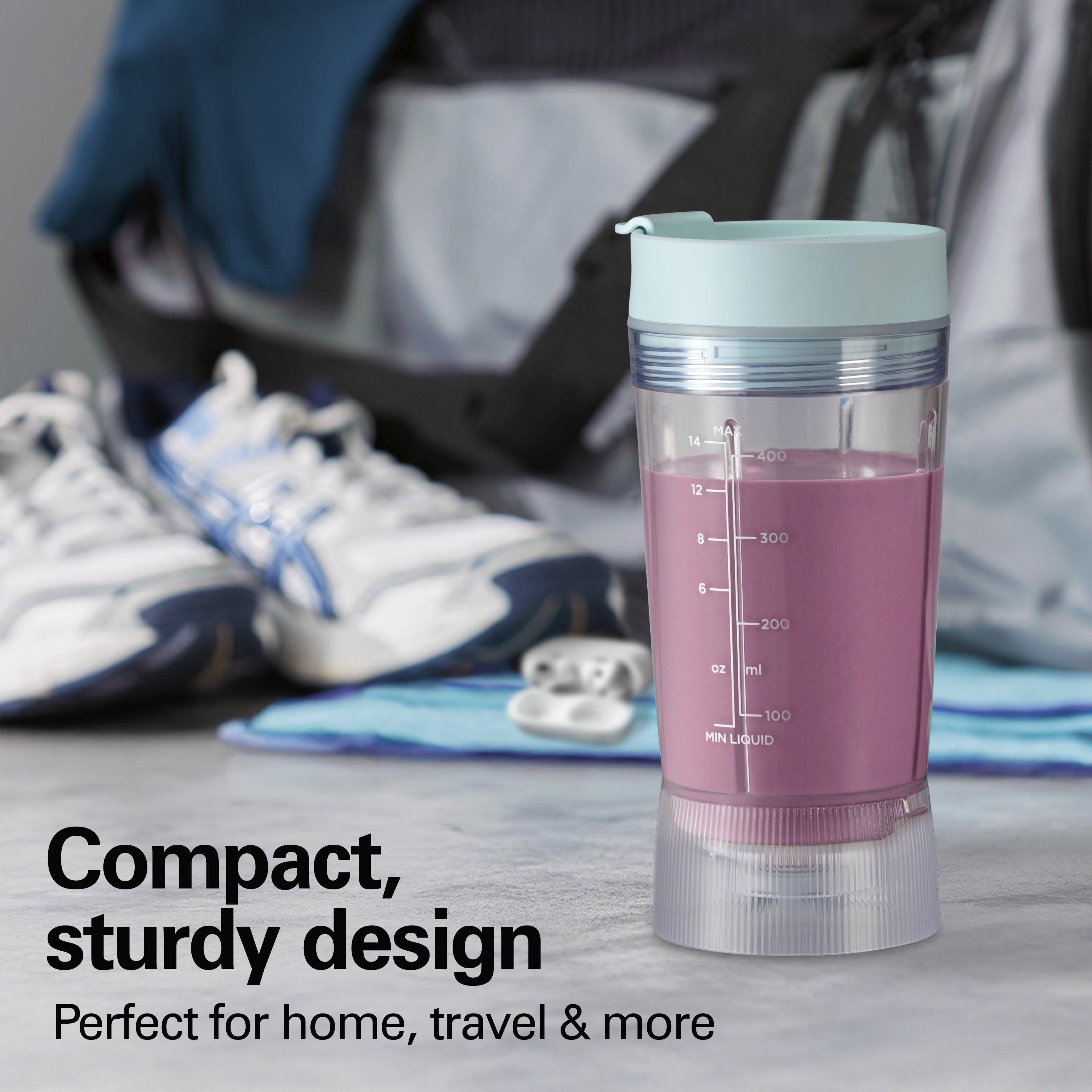 Hamilton Beach Personal Blender - 14 oz BPA-Free Jar 300 W Portable Blender for Shakes and Smoothies with Leakproof Lid, Ice Blue